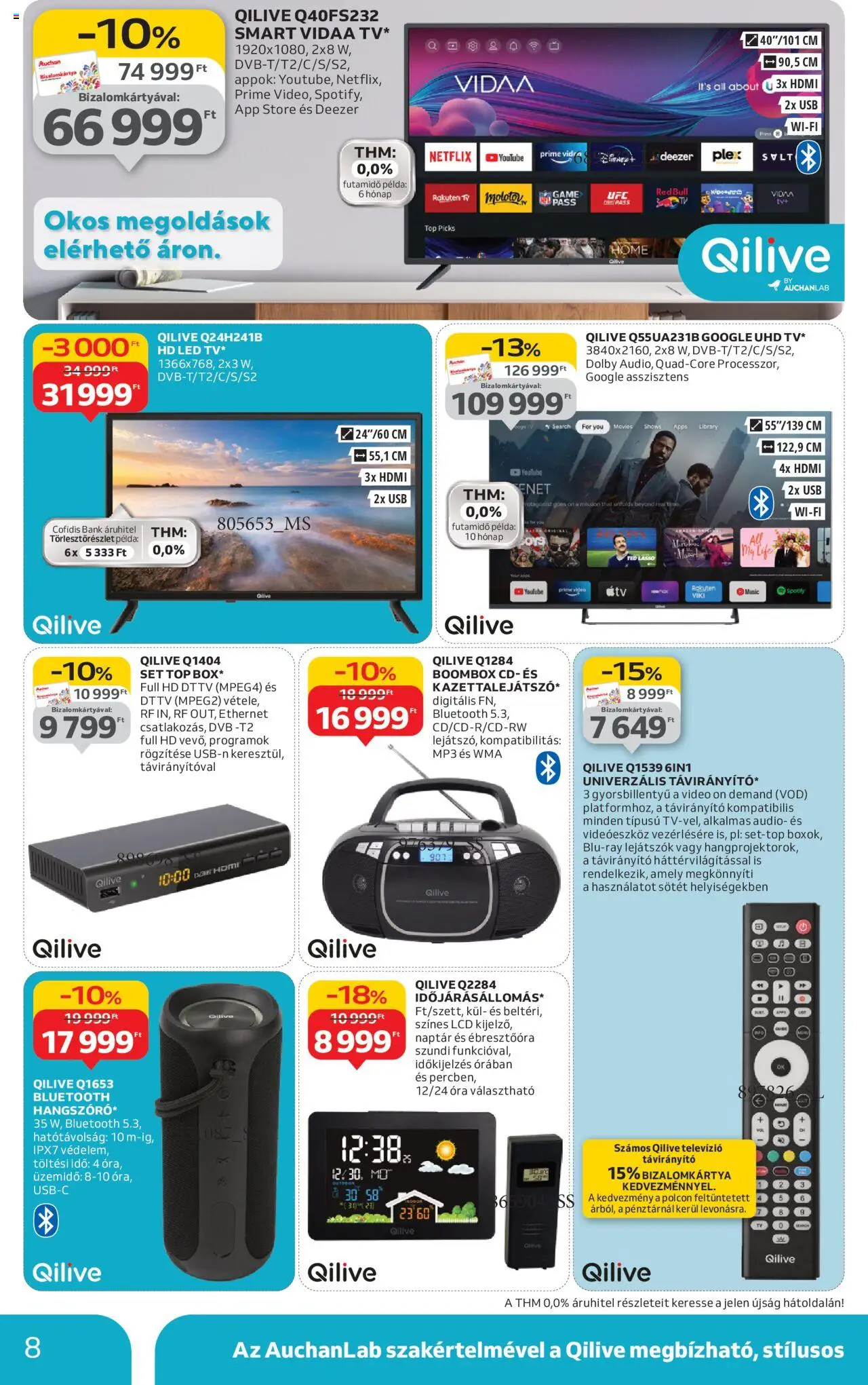 Auchan akciós ujság - amely érvényes a következő dátumtól: 09.10.2025 | Oldal: 8 | Termékek: Televízió, Audio, MP3, Hús