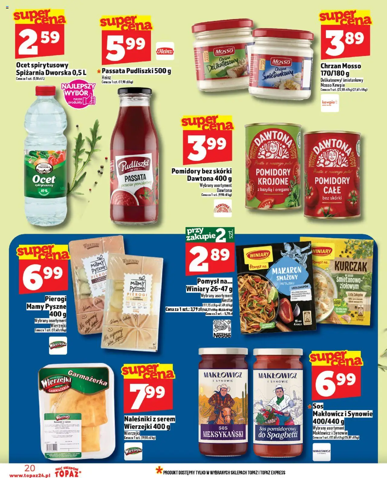 Topaz Gazetka od 14.08.2025 | Strona: 20 | Produkty: Kapusta, Chrzan, Makaron, Sos