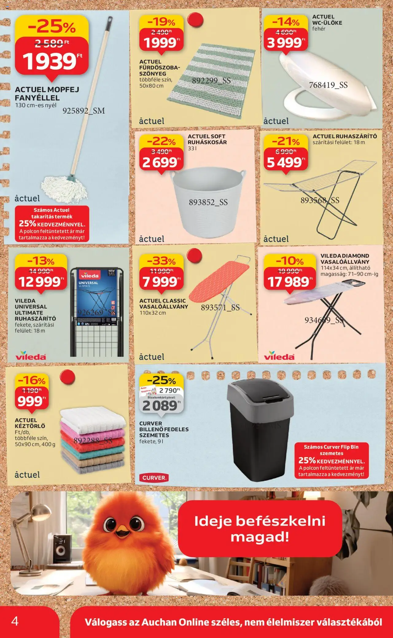 Auchan akciós ujság - amely érvényes a következő dátumtól: 21.08.2025 | Oldal: 4 | Termékek: Vasalóállvány, Szőnyeg, Ruhaszárító, Vileda