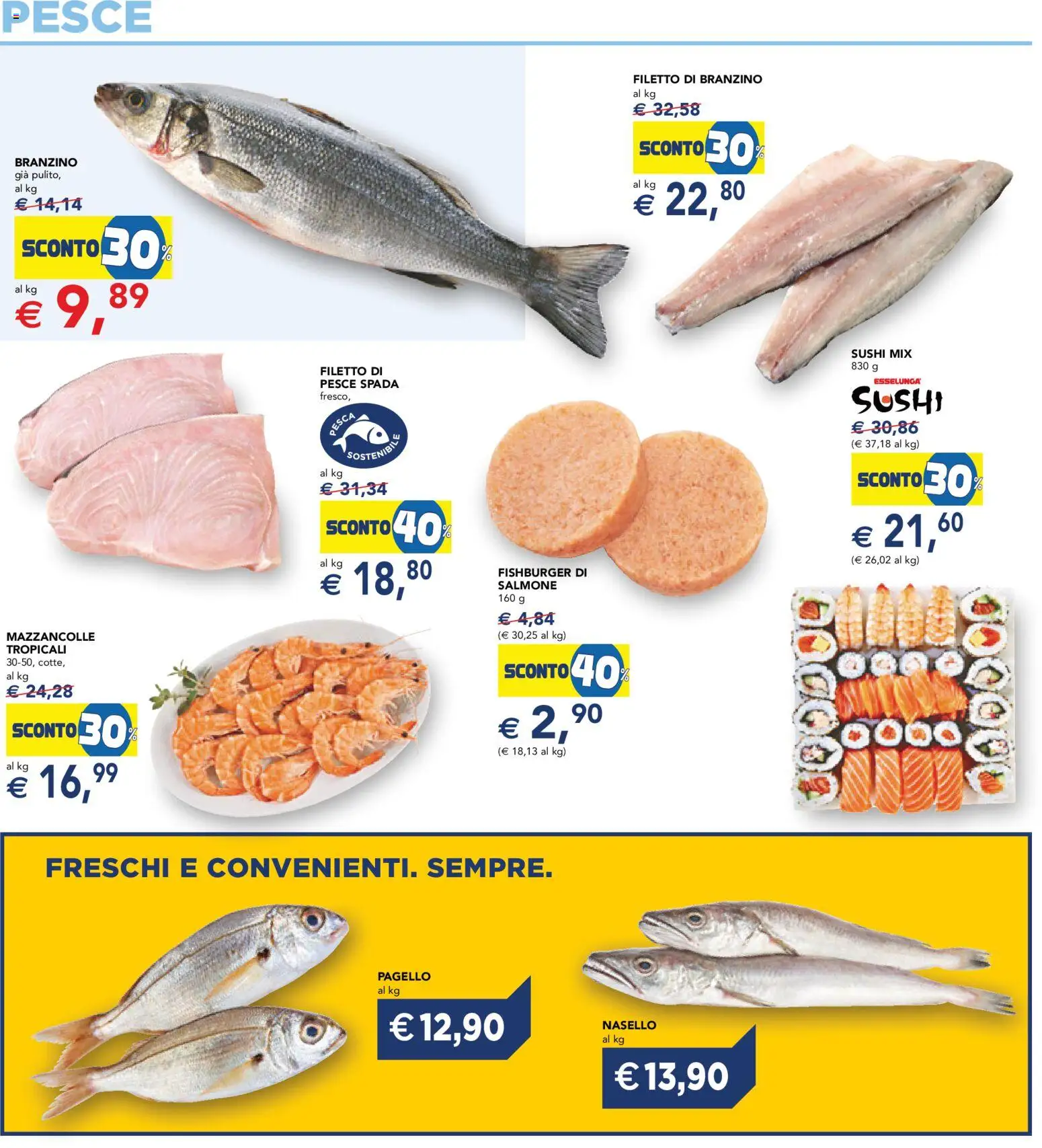 Volantino Esselunga S del 12.02.2026 | Pagina: 14 | Prodotti: Mazzancolle, Branzino, Nasello, Pesce spada