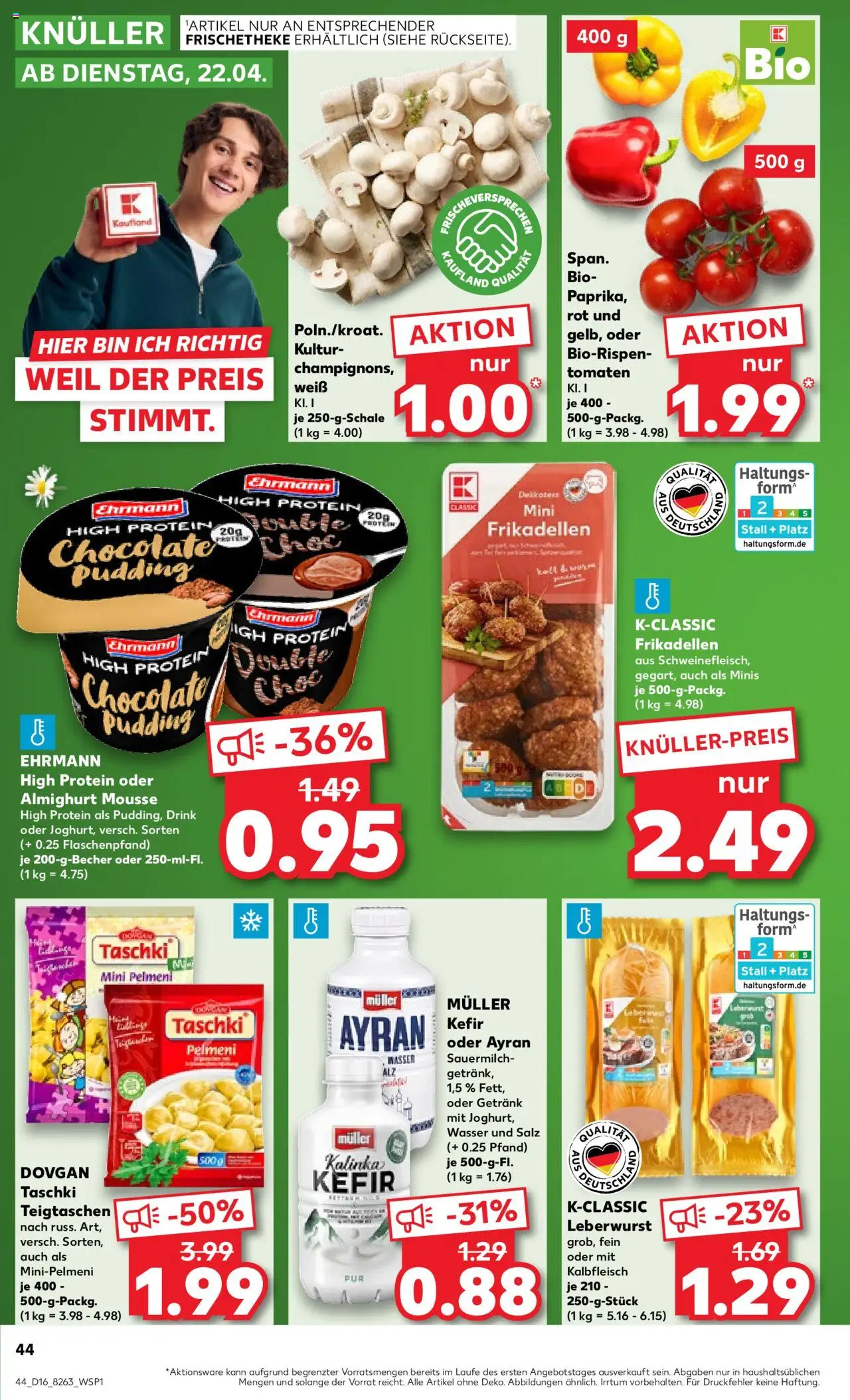 Kaufland - Hamburg, Bergedorfer Straße 106 - gültig ab dem 17.04.2025 | Seite: 44 | Produkte: Kefir, Tomaten, Wasser, Salz