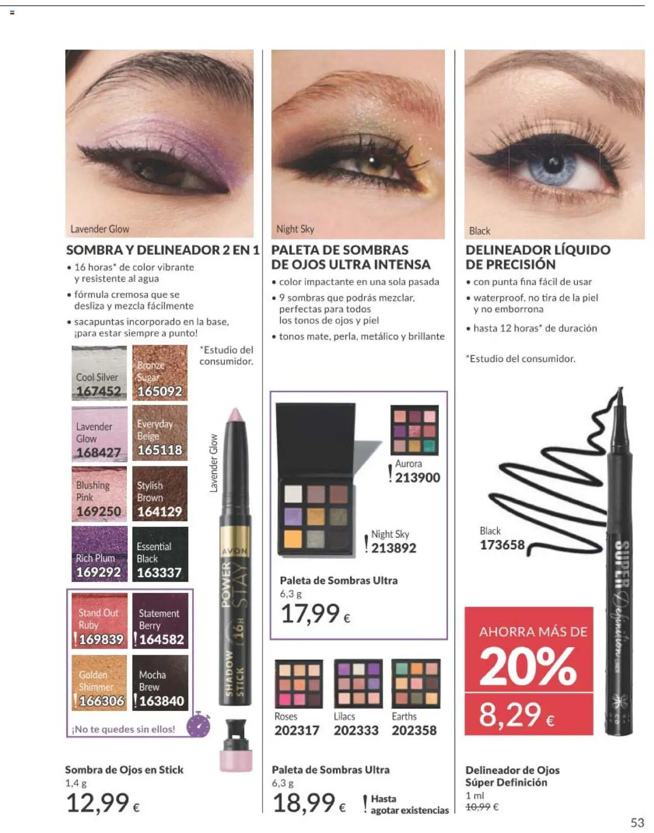 Catálogo AVON campaña 7 │ válido desde el 01.07.2025 | Página: 53 | Productos: Sombra, Delineador de ojos, Delineador, Sacapuntas