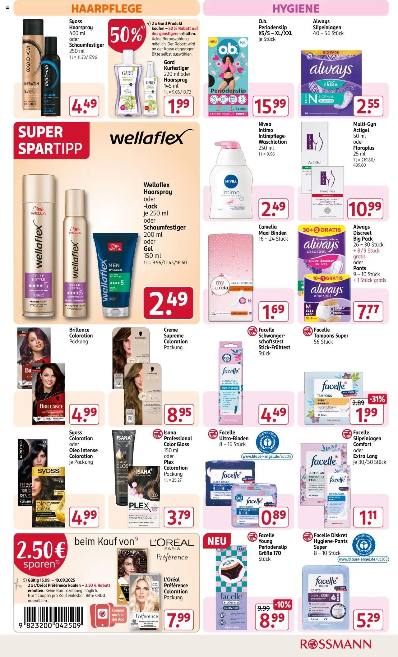 Rossmann Prospekt 	 – gültig ab 15.09.2025 | Seite: 13 | Produkte: Haarspray, Creme, Slip