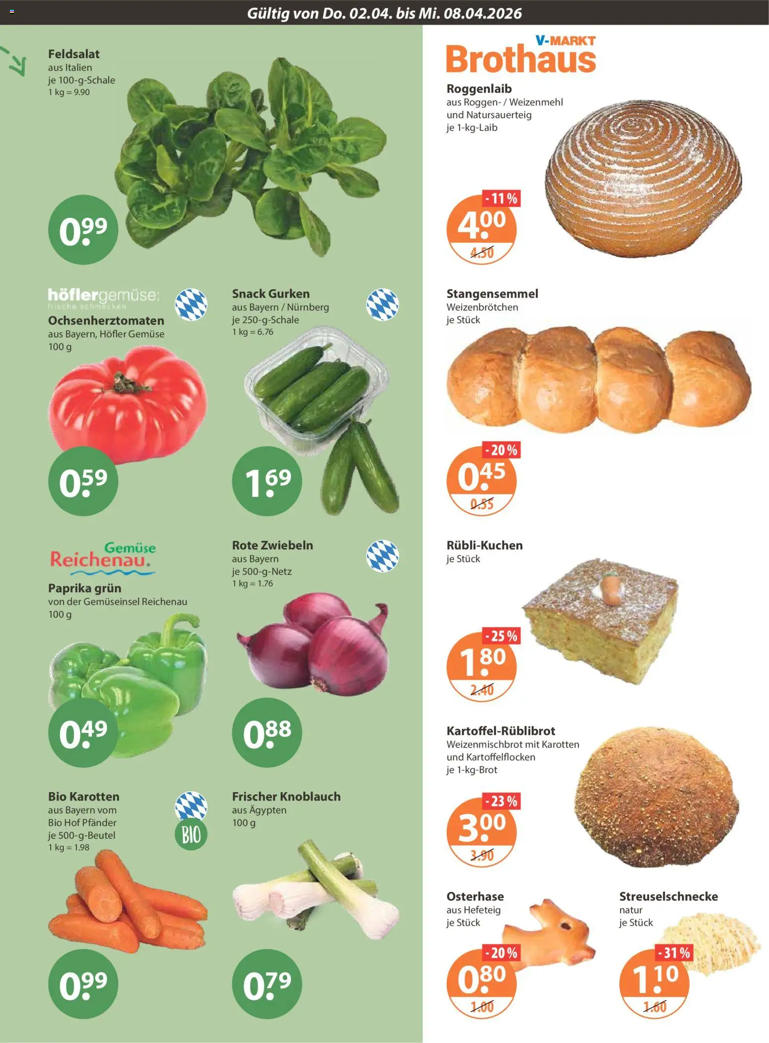 V-Markt München – gültig ab 02.04.2026 | Seite: 5 | Produkte: Weizenmehl, Gemüse, Paprika, Gurken