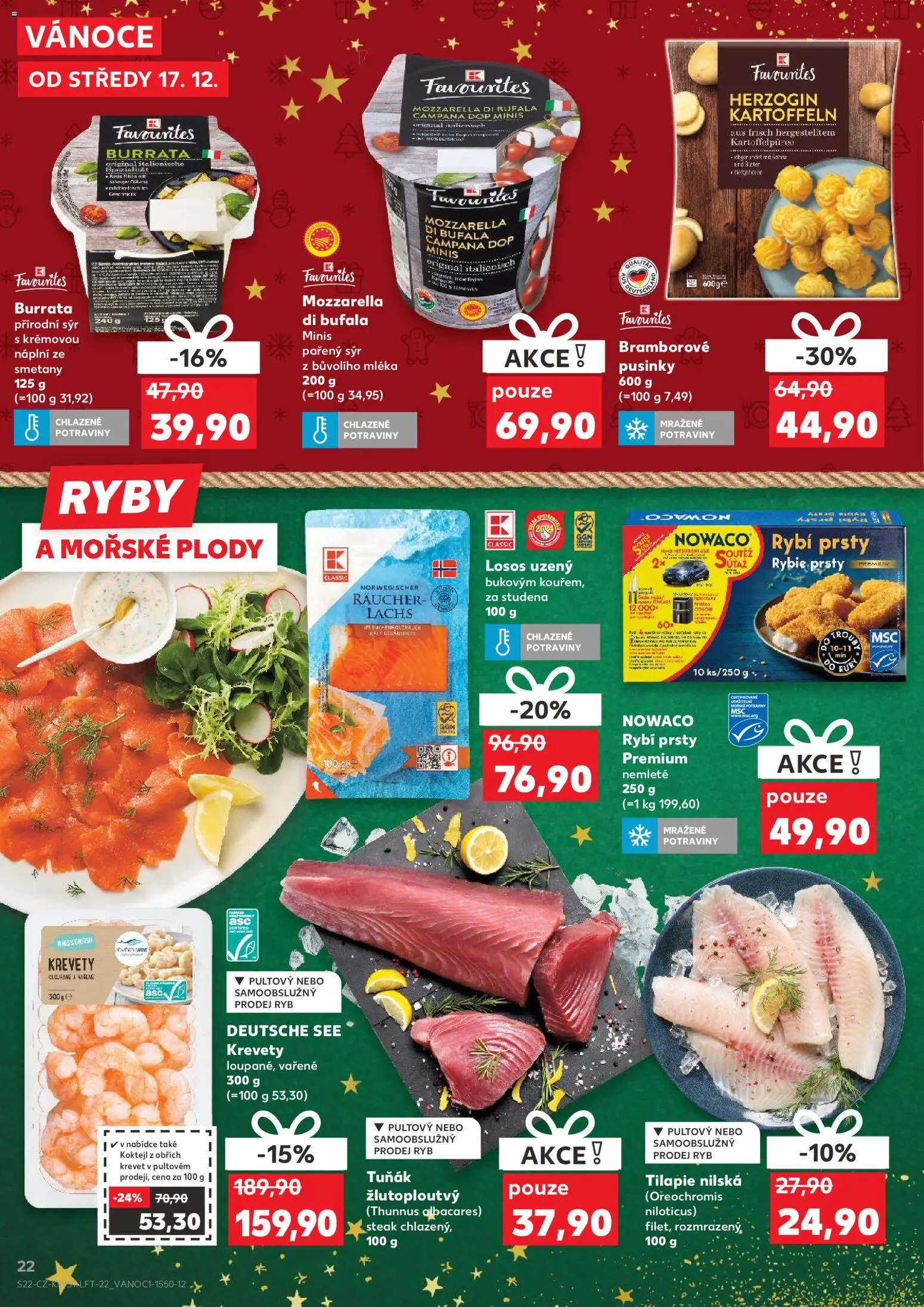 Kaufland leták - Praha 4 od 17.12.2025 | Strana: 22 | Produkty: Sýr, Ryby, Mozzarella, Krevety