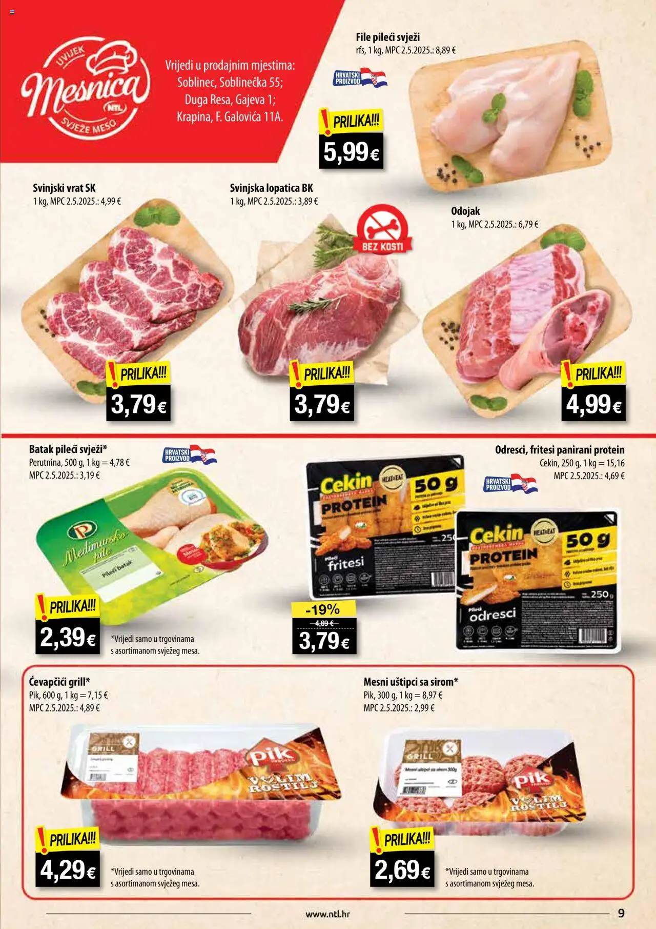 NTL katalog | vrijedi od 13.08.2025 | Stranica: 9 | Proizvodi: Svinjska lopatica, Meso, Ćevapčići, Lopatica