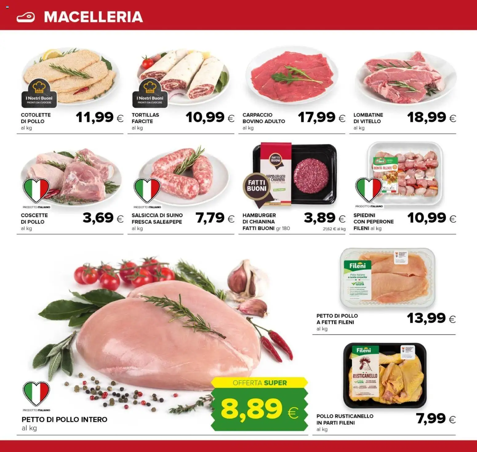 Volantino Oasi del 12.03.2026 | Pagina: 4 | Prodotti: Petto di Pollo, Salsiccia, Vitello, Spiedini