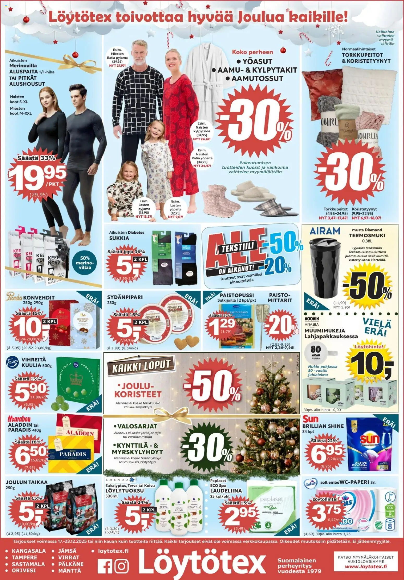 Löytötex tarjoukset – voimassa 17.12.2025 alkaen | Sivu: 1 | Tuotteet: Kansi, Pyjama, Kylpytakki, Alushousut