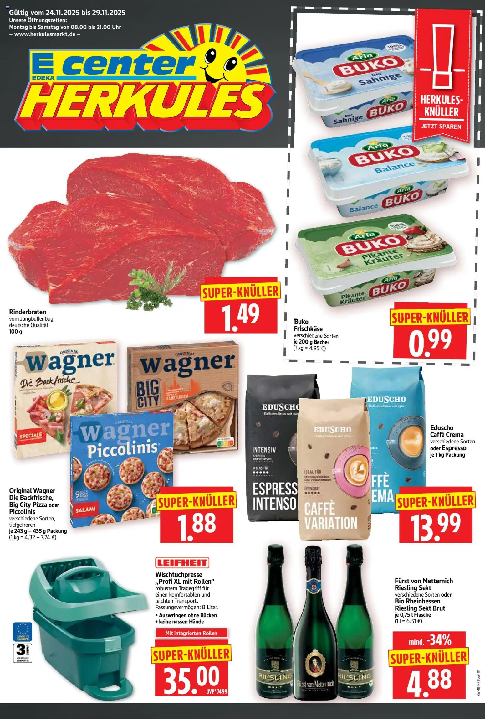 HERKULES Prospekt 	 – gültig ab 24.11.2025 | Seite: 1 | Produkte: Rinderbraten, Sekt, Piccolinis, Salami