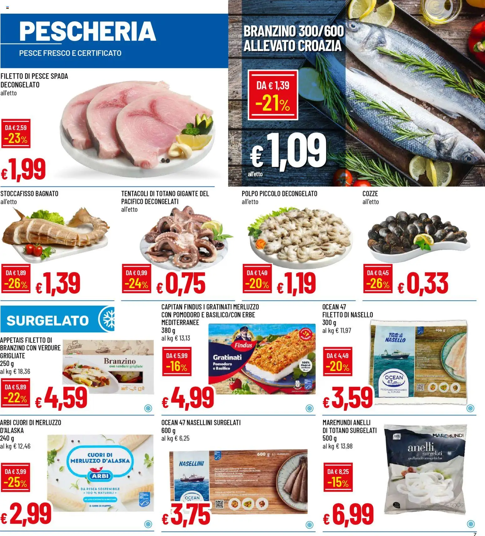 Volantino Famila del 08.01.2026 | Pagina: 7 | Prodotti: Cozze, Verdure, Branzino, Basilico