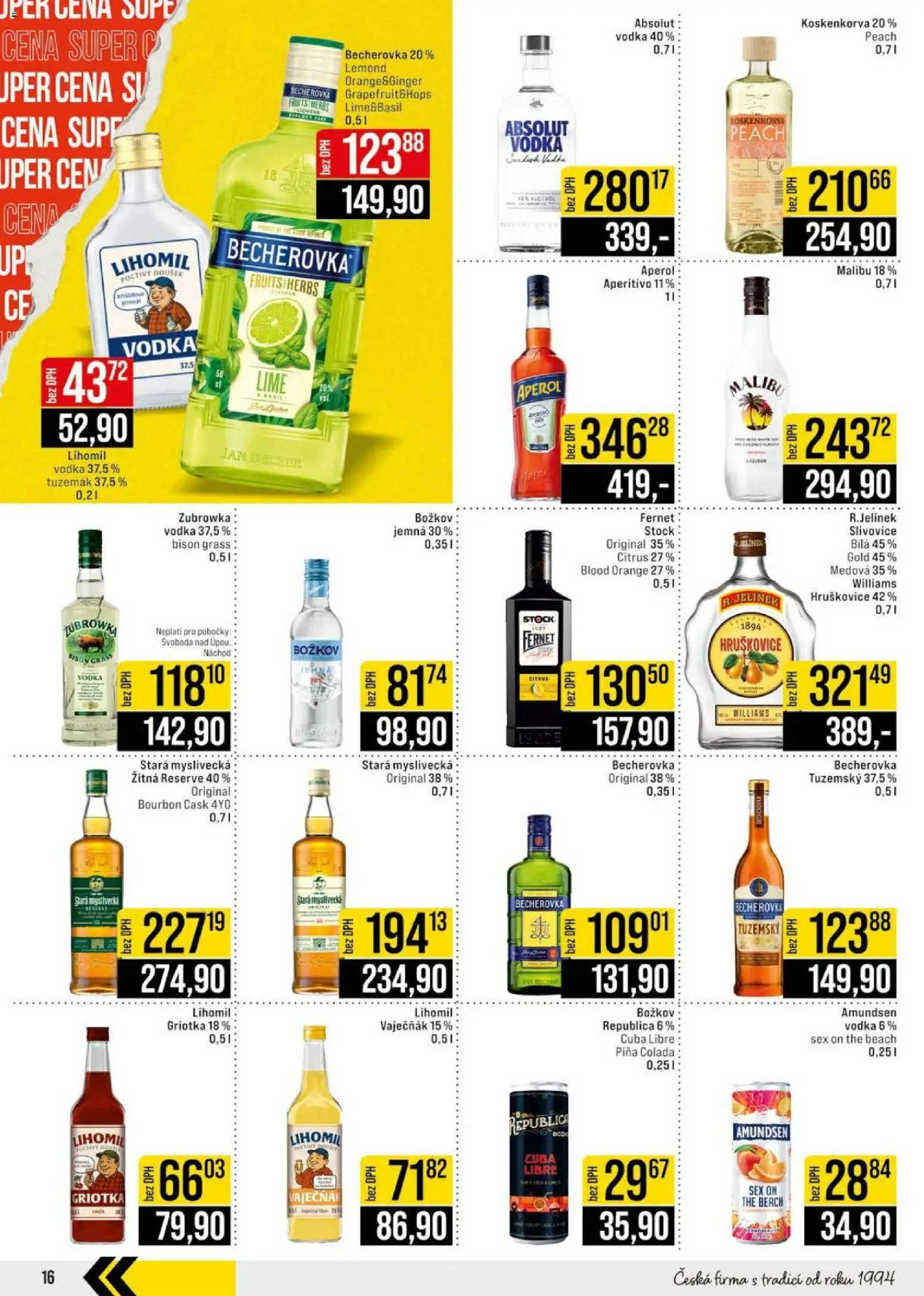 Jip leták - Cash & Carry od 01.04.2026 | Strana: 16 | Produkty: Hruškovice, Bourbon, Aperitivo, Slivovice