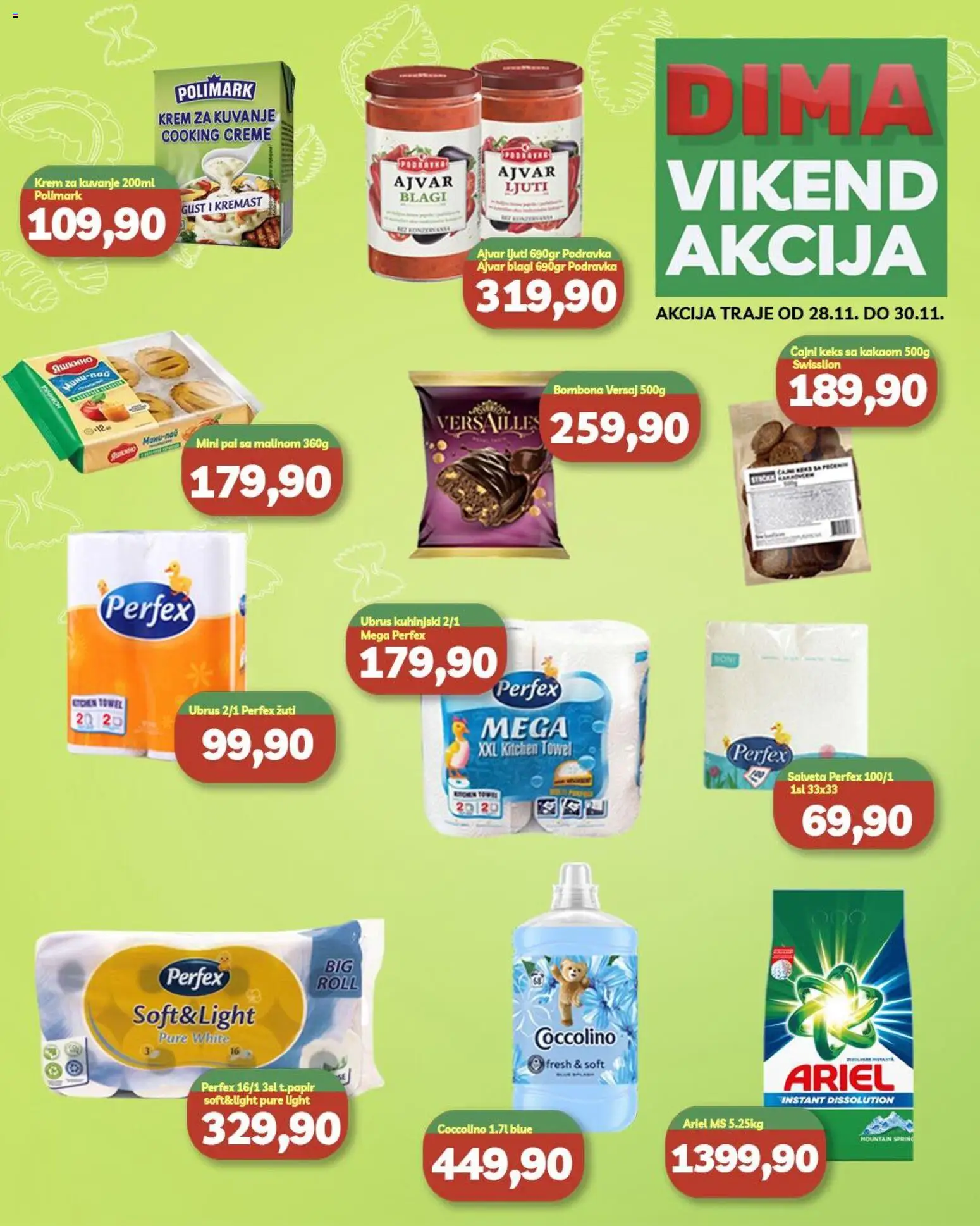 VP Dima katalog - važi od 28.11.2025 | Strana: 1 | Proizvode: Ariel, Keks, Ubrus, Coccolino