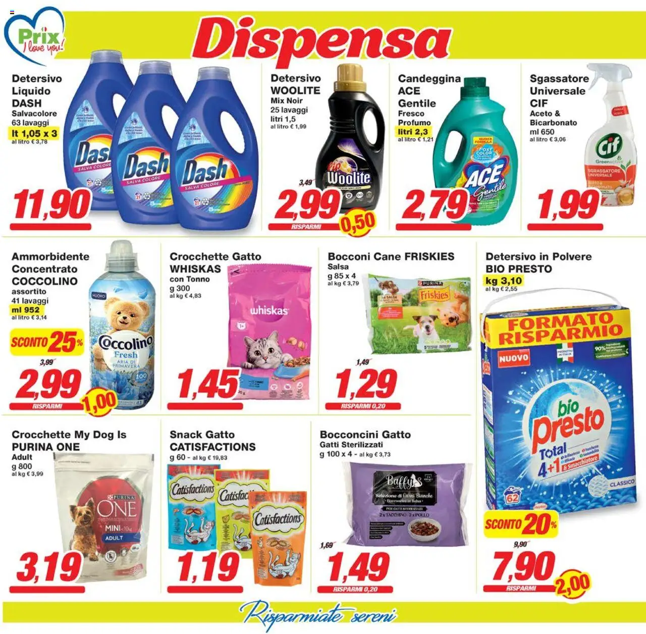 Volantino Prix del 08.08.2025 | Pagina: 14 | Prodotti: Ammorbidente, Tonno, Crocchette gatto, Aceto