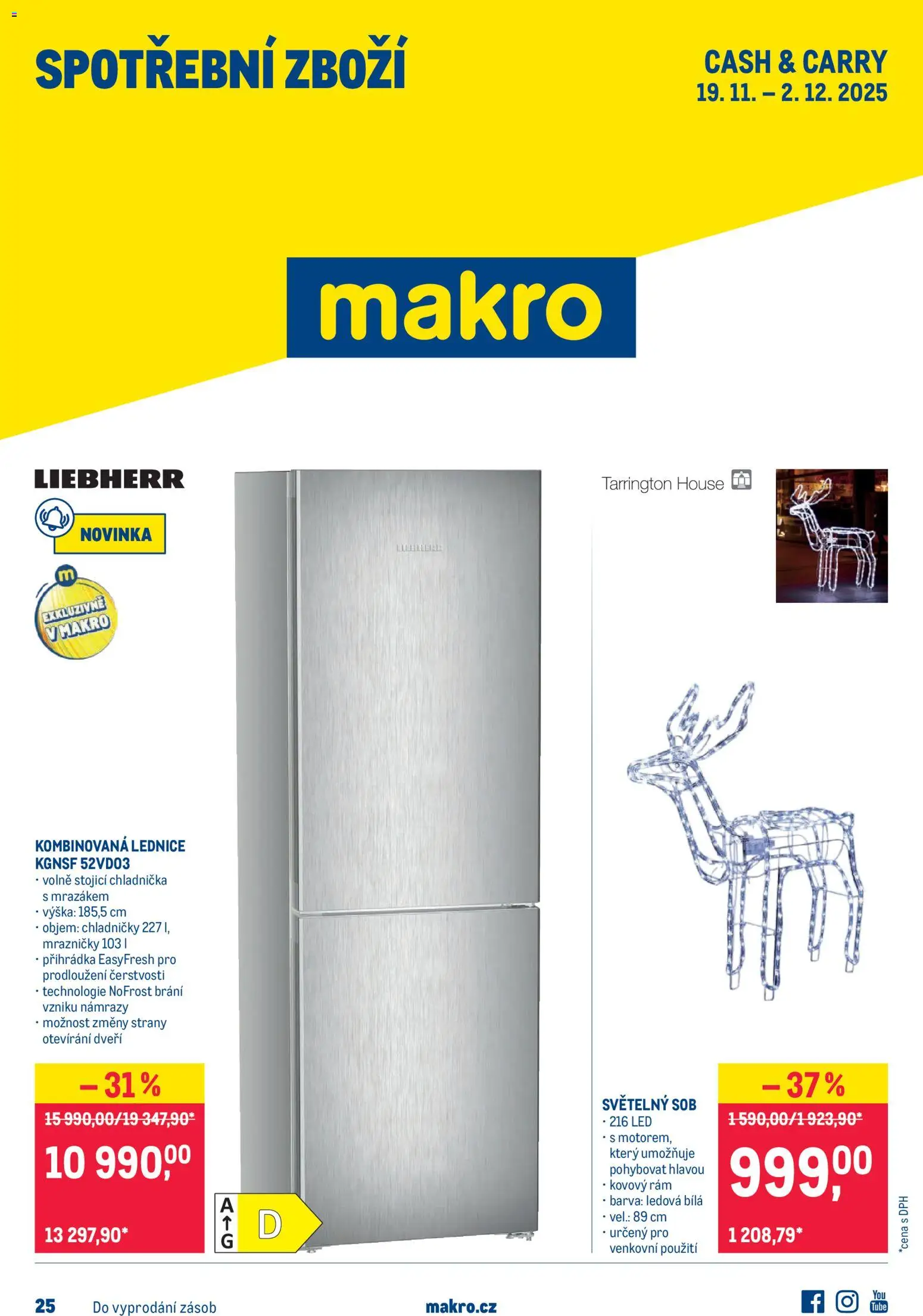 Makro leták - Spotřební zboží od 19.11.2025 | Strana: 1 | Produkty: Lednice, Chladnička, LED