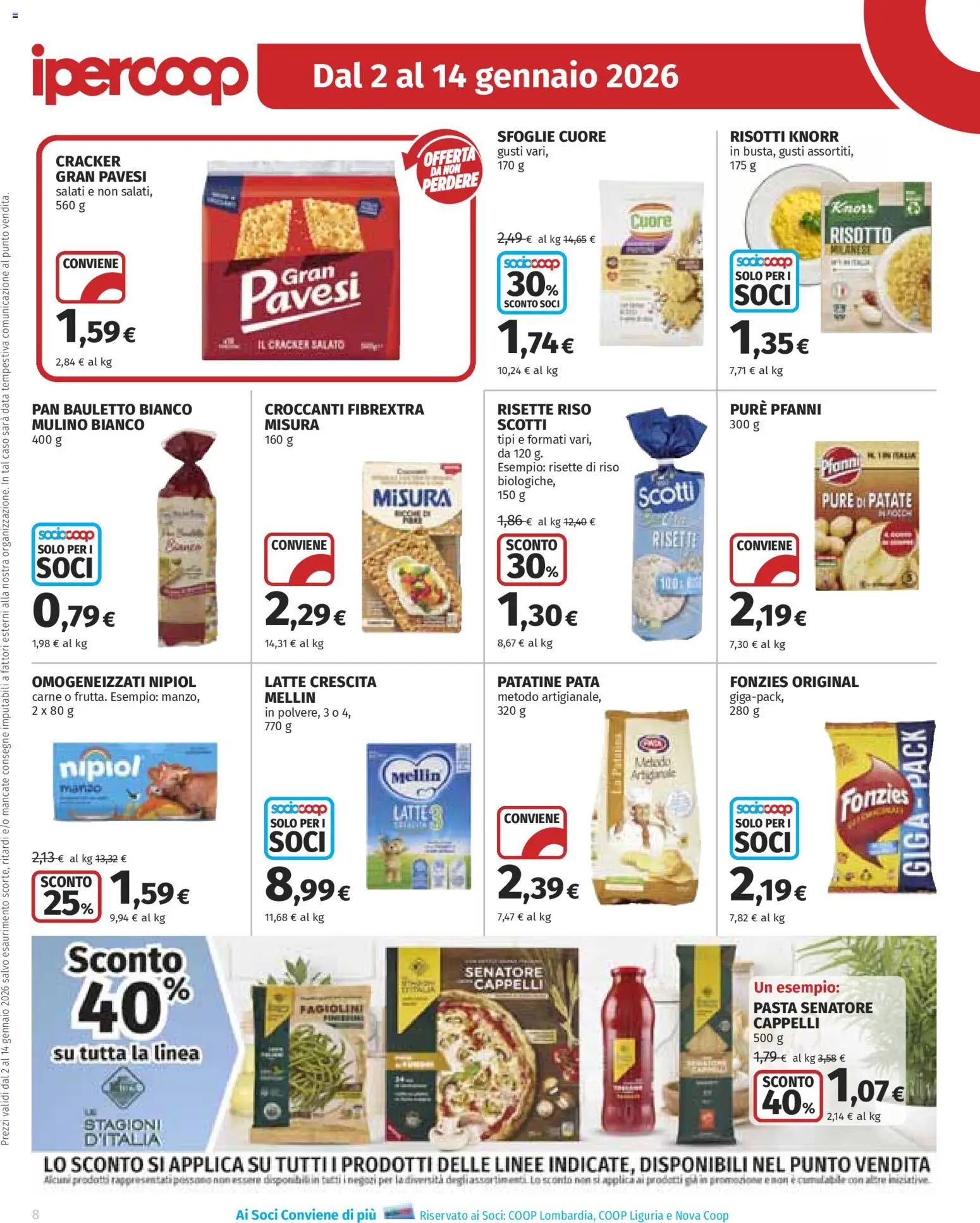 Volantino Ipercoop del 02.01.2026 | Pagina: 8 | Prodotti: Riso, Patatine, Latte, Pasta
