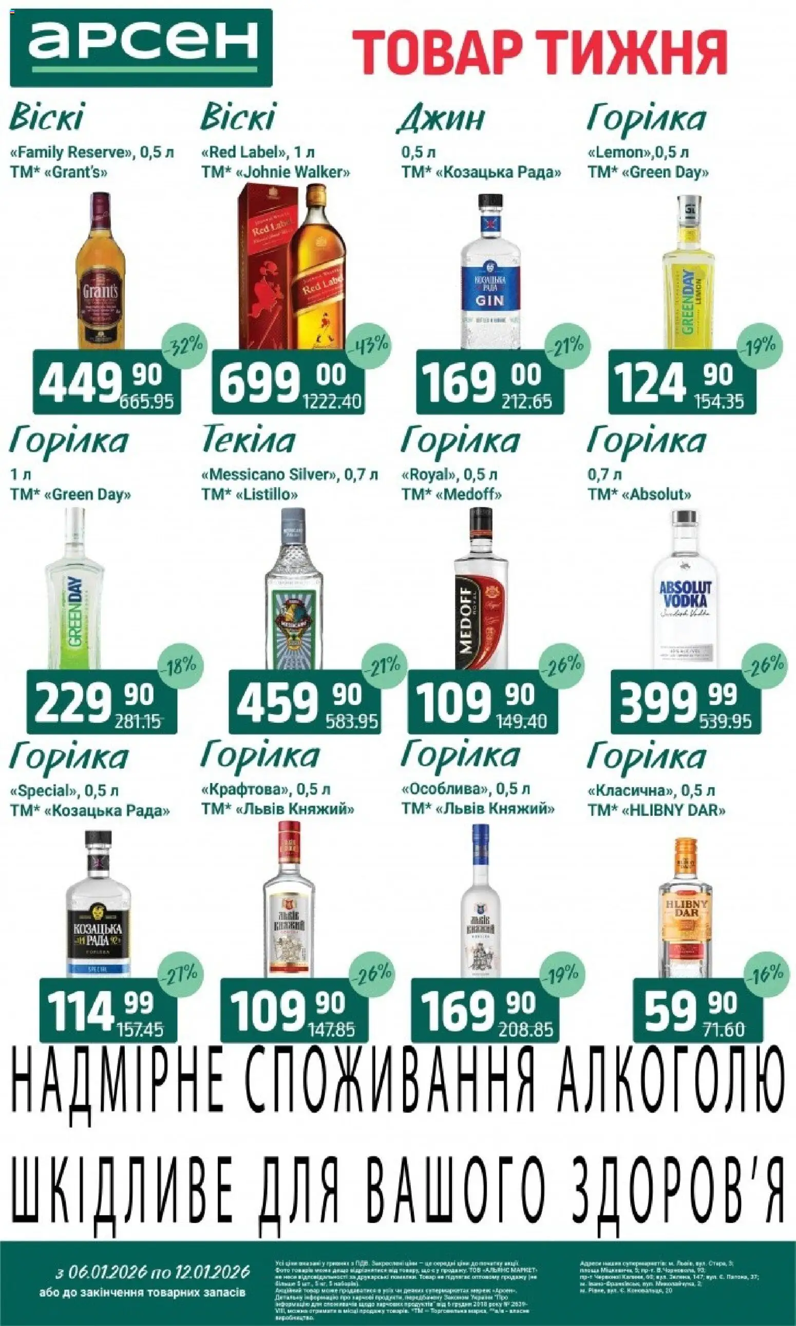 Арсен Kаталог - дійснийкції з 06.01.2026 | Сторінка: 29 | Товари: Джин, Горілка