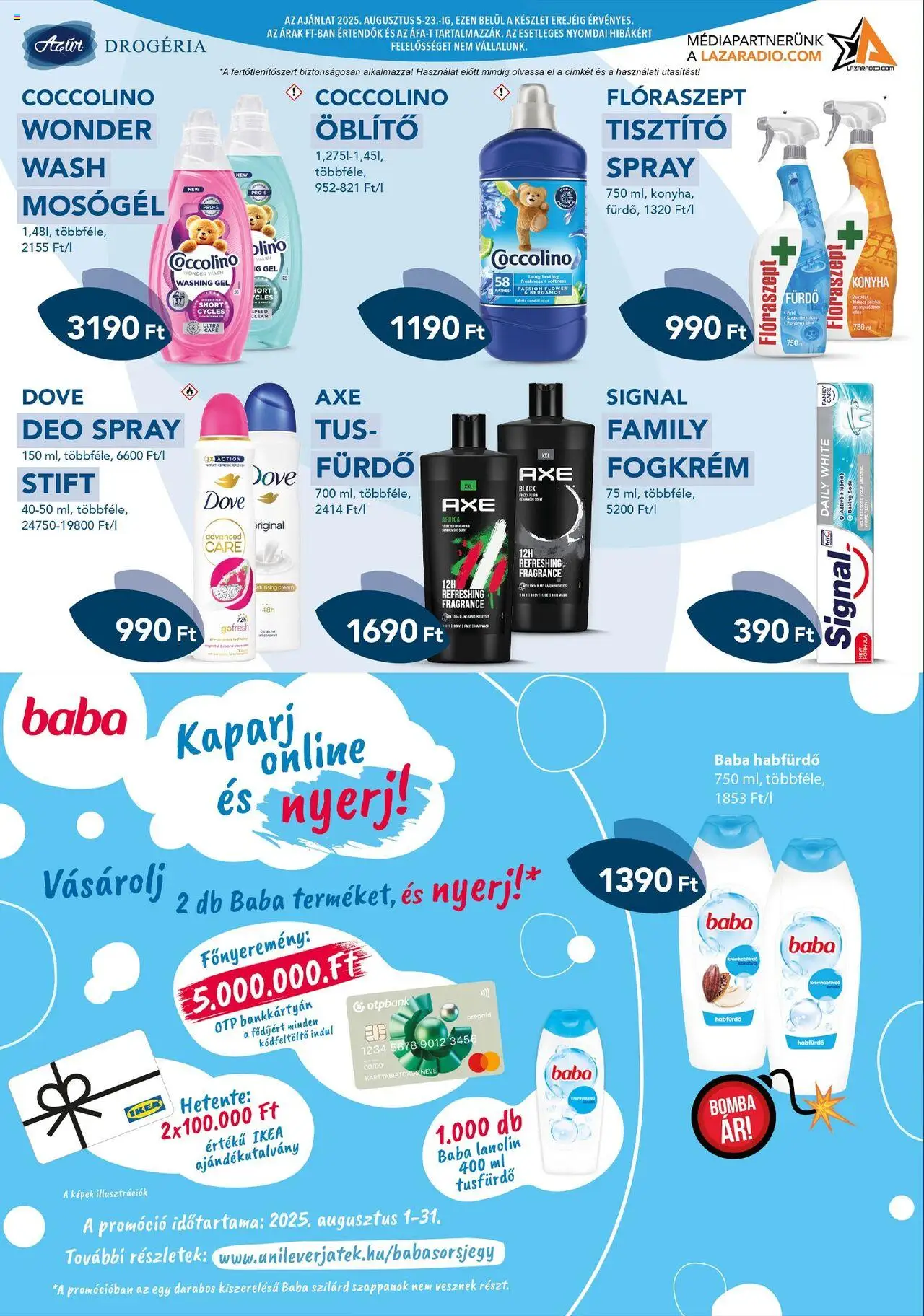 Azur akciós ujság - amely érvényes a következő dátumtól: 05.08.2025 | Oldal: 5 | Termékek: Coccolino, Mosógél, Stift, Tusfürdő