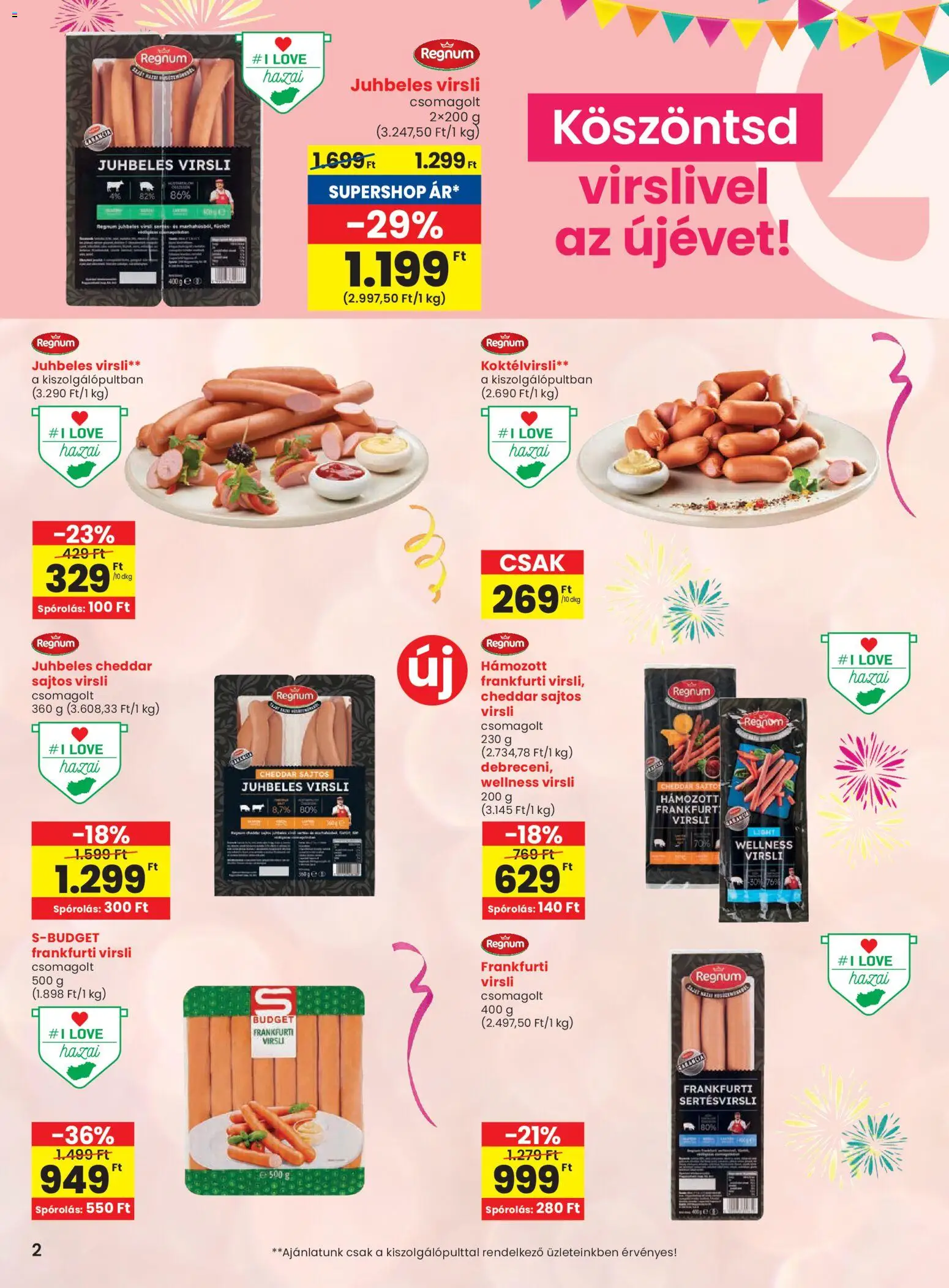 Spar akciós ujság - amely érvényes a következő dátumtól: 23.12.2025 | Oldal: 2 | Termékek: Virsli, Frankfurti virsli, Cheddar