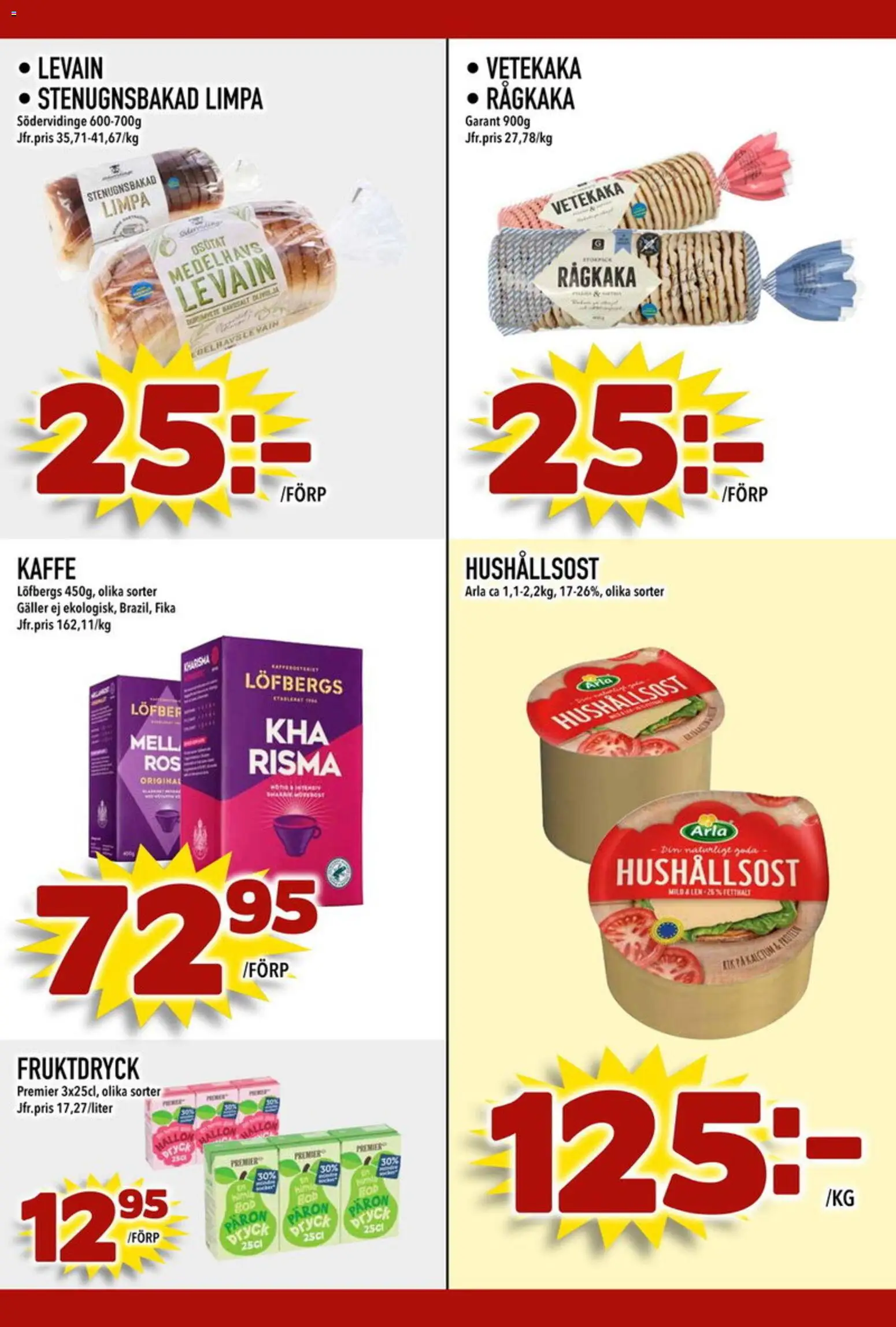 Din Mat reklamblad aktuell från 13.04.2026 | Sida: 4 | Produkter: Galler, Hushållsost, Levain, Kaffe