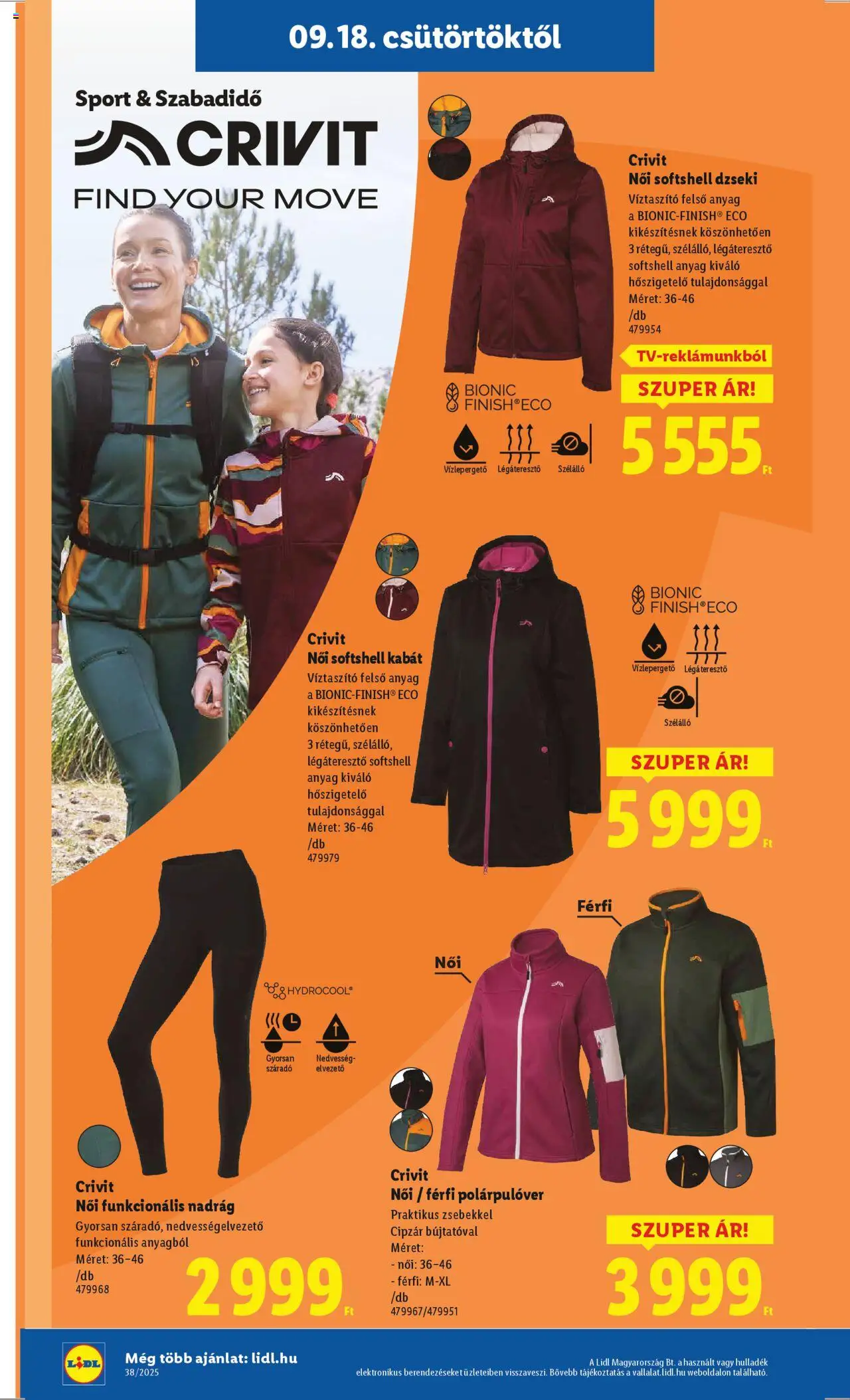Lidl akciós ujság - amely érvényes a következő dátumtól: 18.09.2025 | Oldal: 38 | Termékek: Dzseki, Kabát, Nadrág, Leggings