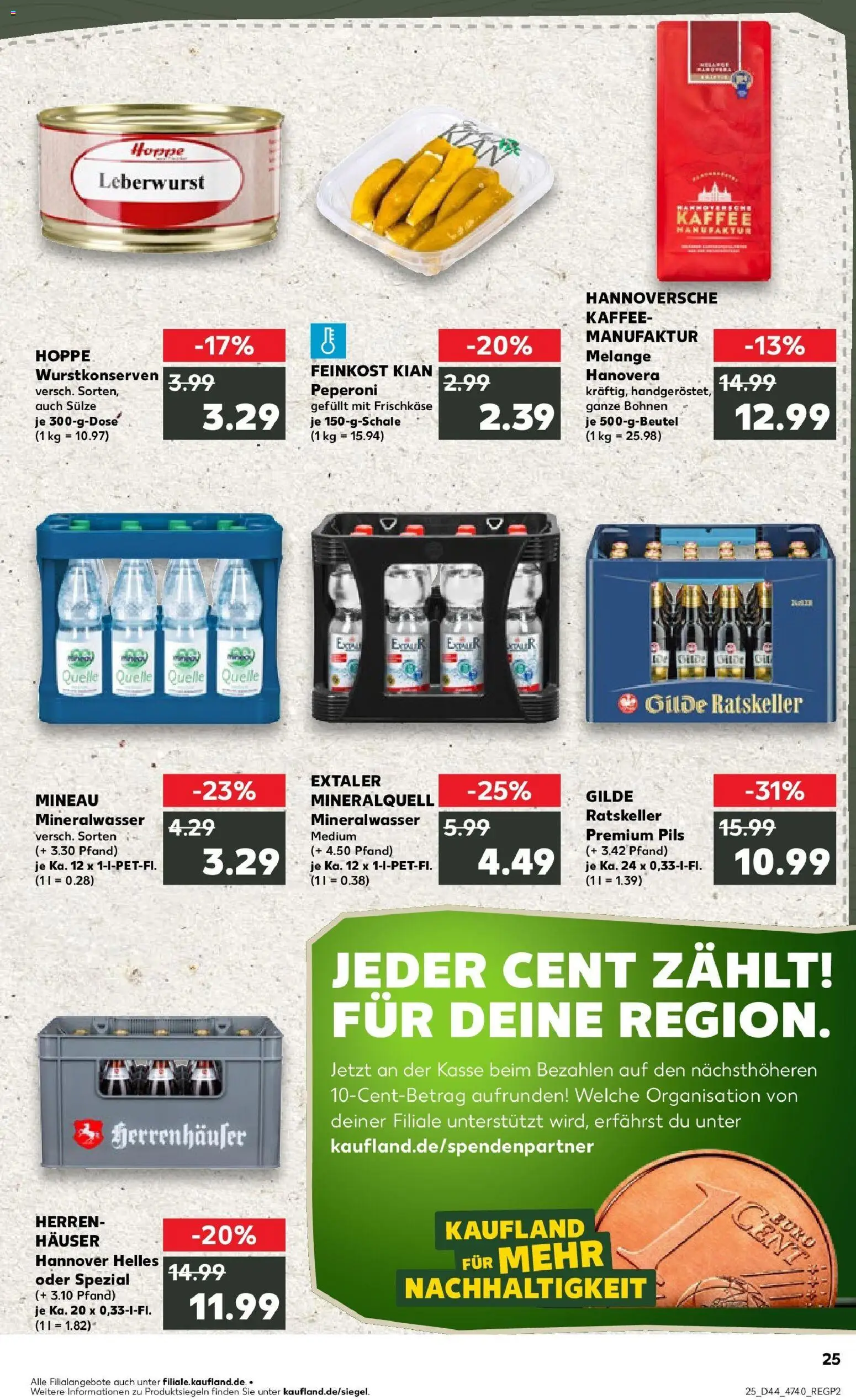 Kaufland prospekt Hannover	 – gültig ab 30.10.2025 | Seite: 25 | Produkte: Kaffee, Pils, Mineralwasser, Frischkase