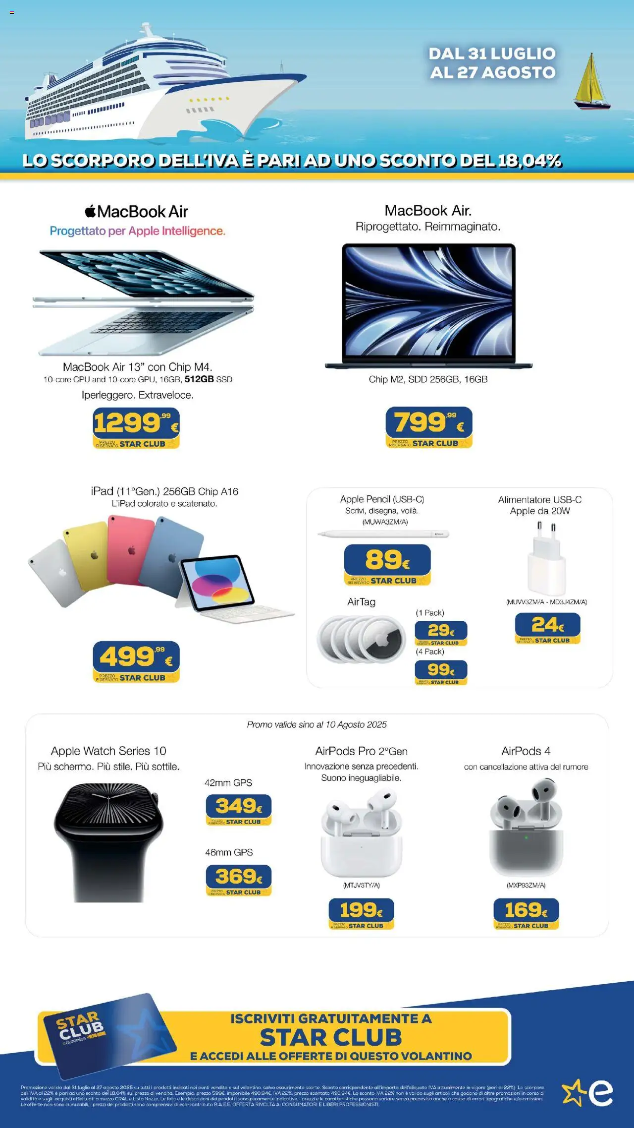 Volantino Euronics del 31.07.2025 | Pagina: 19 | Prodotti: Macbook air, Apple Watch, Macbook, Airpods
