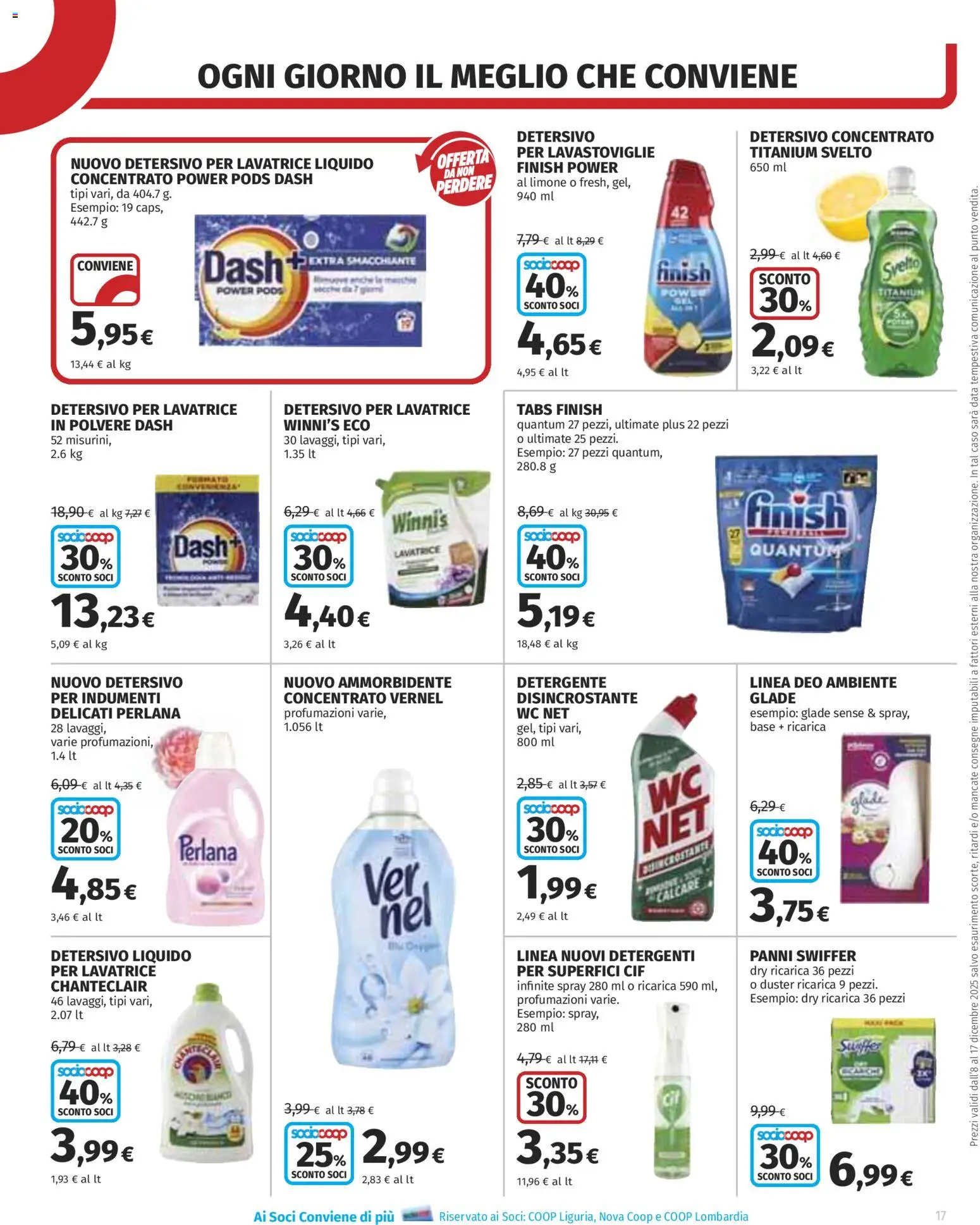 Volantino COOP del 08.12.2025 | Pagina: 17 | Prodotti: Detergente, Lavatrice, Lavastoviglie, WC