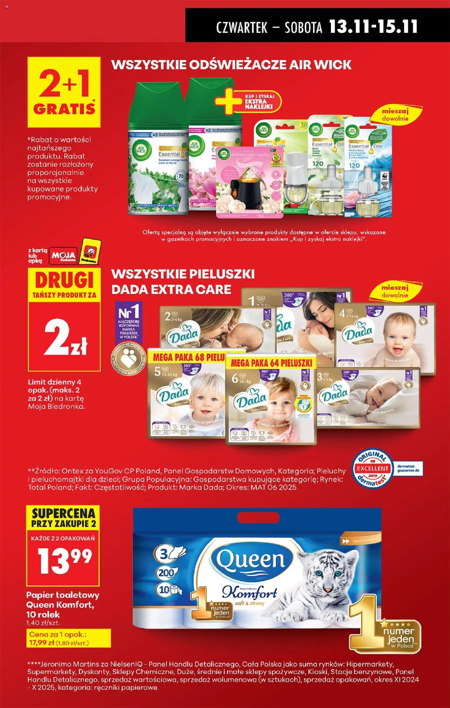 Biedronka gazetka - Oferta w tym tygodniu od 13.11.2025 | Strona: 16 | Produkty: Papier toaletowy queen, Papier toaletowy, Odświeżacze powietrza, Pieluchomajtki