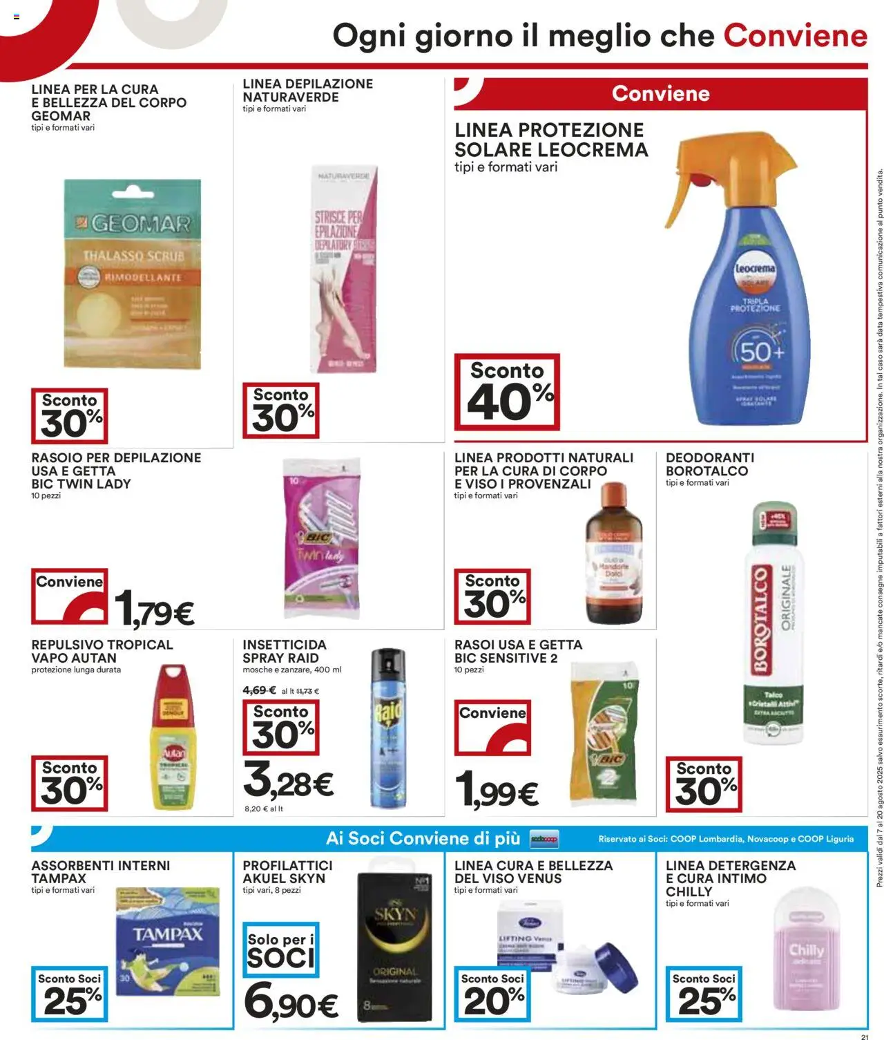 Volantino COOP del 07.08.2025 | Pagina: 21 | Prodotti: Rasoio, Scrub, Profilattici, Insetticida