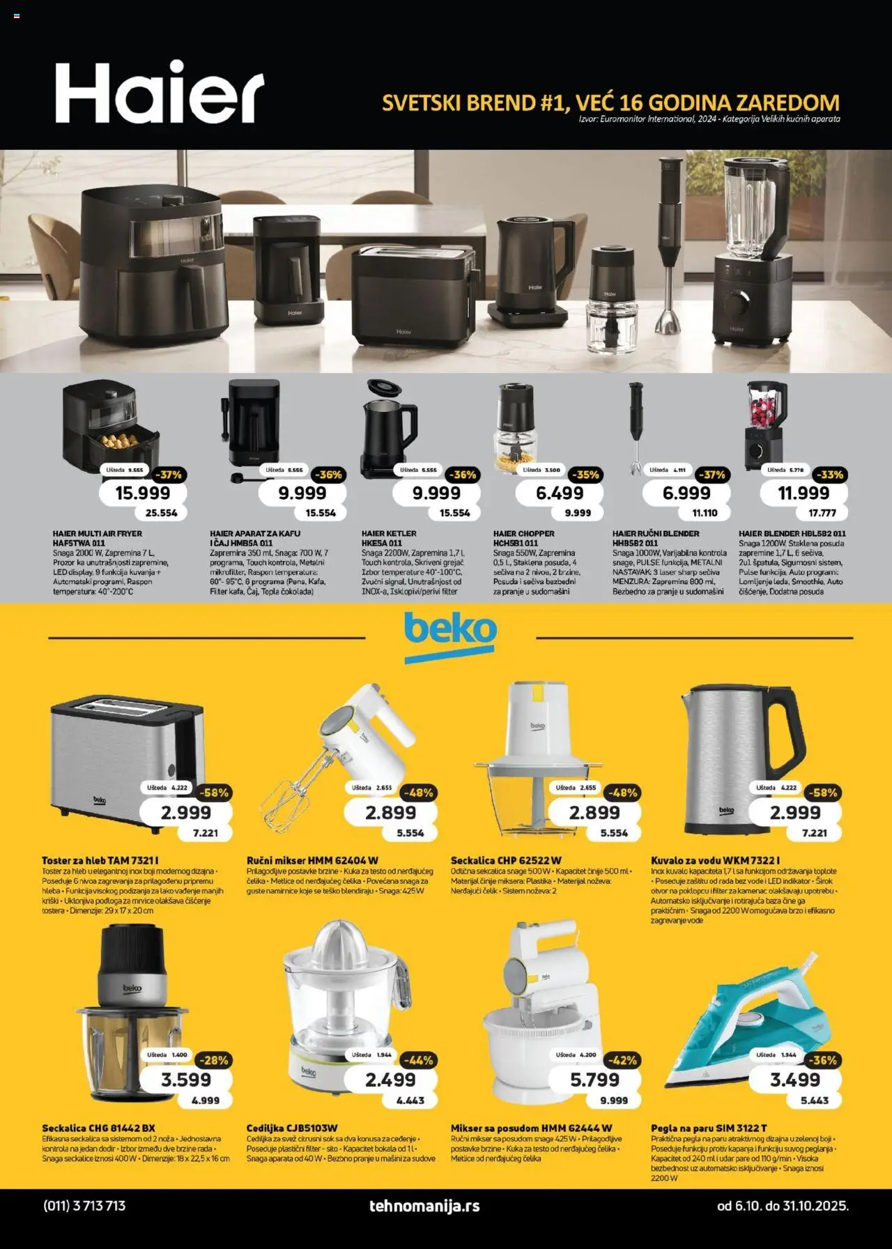Tehnomanija katalog - važi od 06.10.2025 | Strana: 7 | Proizvode: Aparat za kafu, Seckalica, Blender, Čokolada