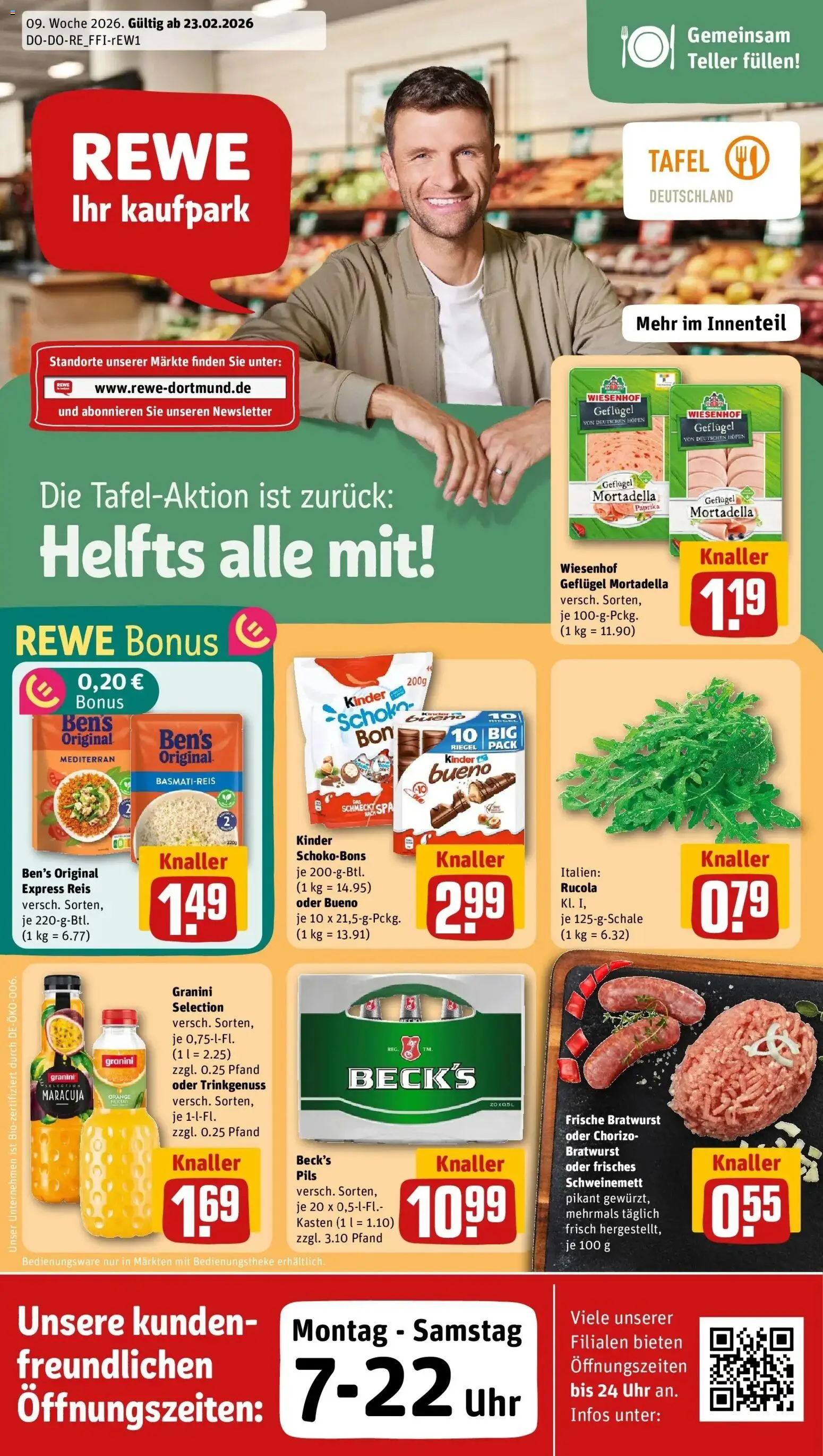 Rewe prospekt Bochum	 – gültig ab 22.02.2026 | Seite: 1 | Produkte: Rucola, Bratwurst, Paprika, Uhr