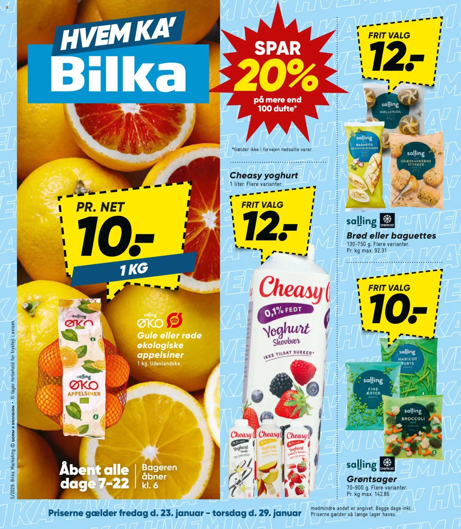 Bilka tilbudsavis – gyldig fra 23.01.2026 | Side: 1 | Produkter: Yoghurt, Brød, Appelsiner, Broccoli