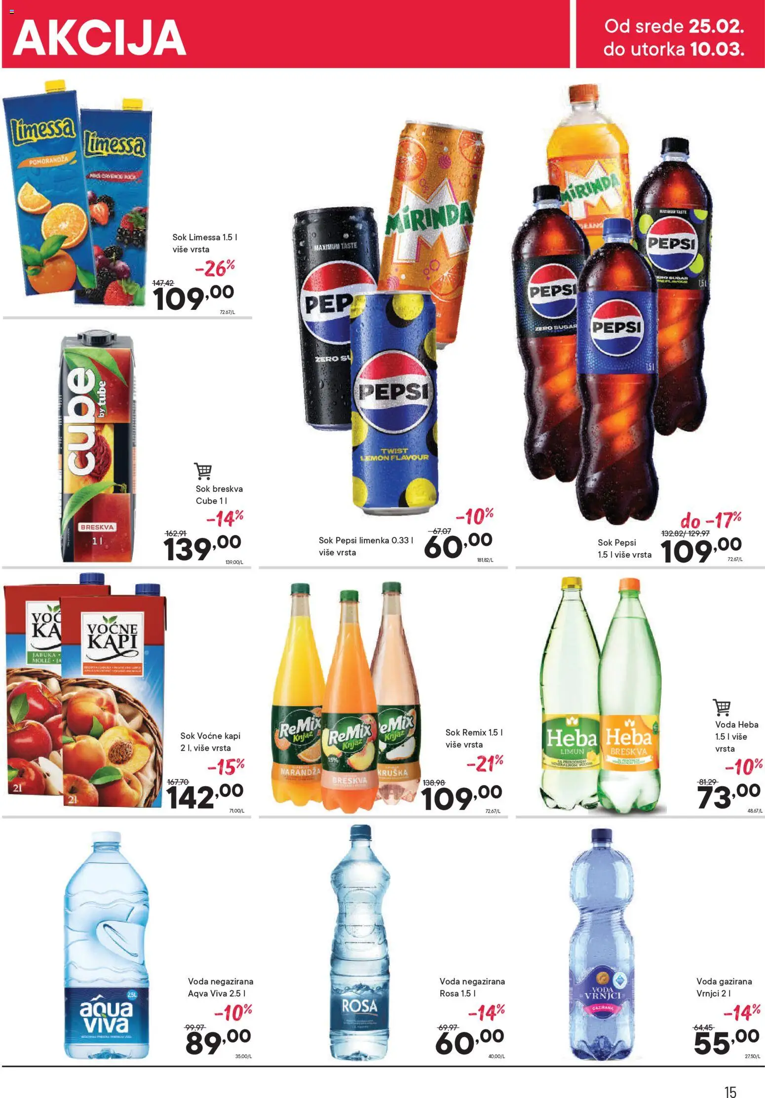 PerSu katalog - važi od 25.02.2026 | Strana: 15 | Proizvode: Negazirana voda, Sok, Limun, Pepsi