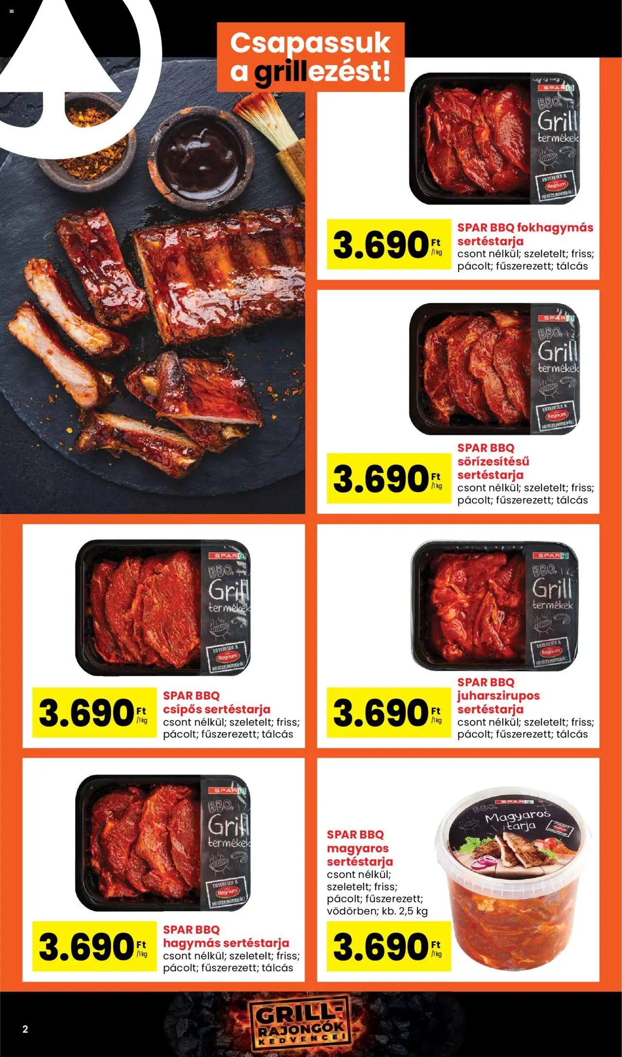 Spar akciós ujság - amely érvényes a következő dátumtól: 02.05.2025 | Oldal: 2 | Termékek: Sertéstarja, Grill, Tarja