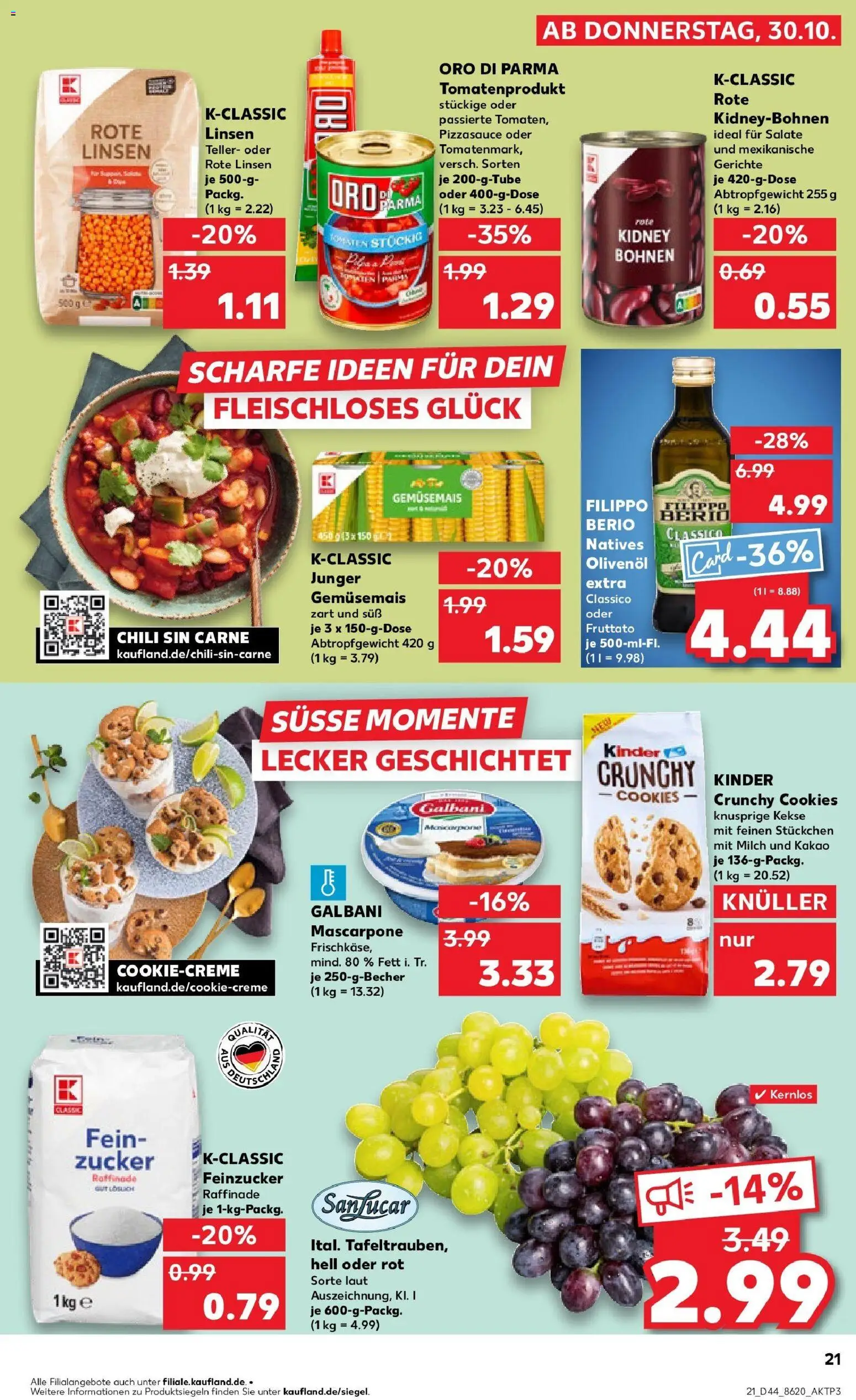 Kaufland prospekt Solingen	 – gültig ab 30.10.2025 | Seite: 21 | Produkte: Mascarpone, Oro di parma, Chili, Kekse