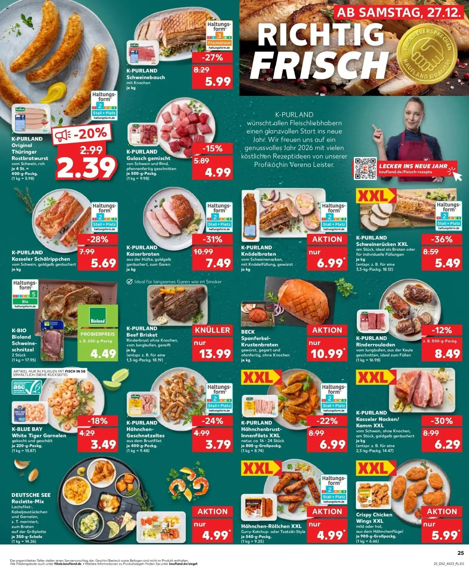 Kaufland prospekt Glauchau	 – gültig ab 28.12.2025 | Seite: 25 | Produkte: Rinderrouladen, Hahnchen, Tiger garnelen, Raclette