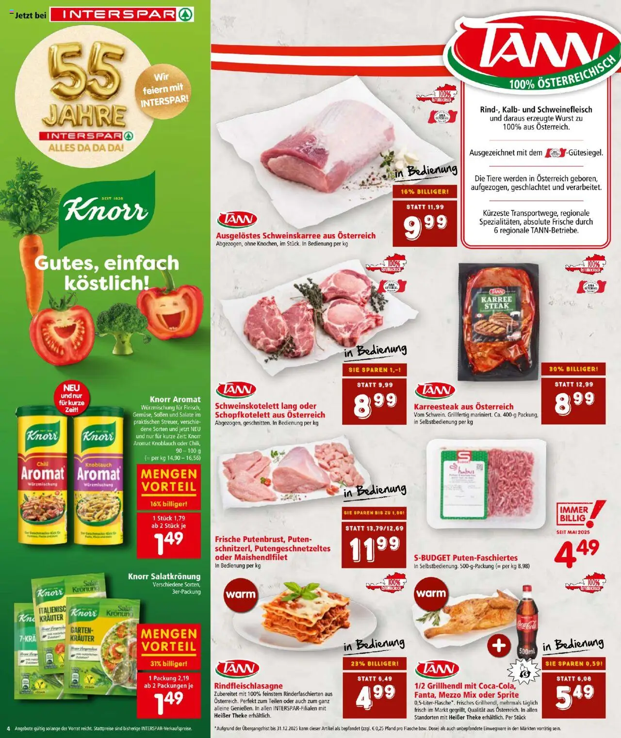 Interspar Flugblatt gültig ab 31.07.2025 | Seite: 4 | Produkte: Salat, Wurst, Knoblauch, Schweinefleisch