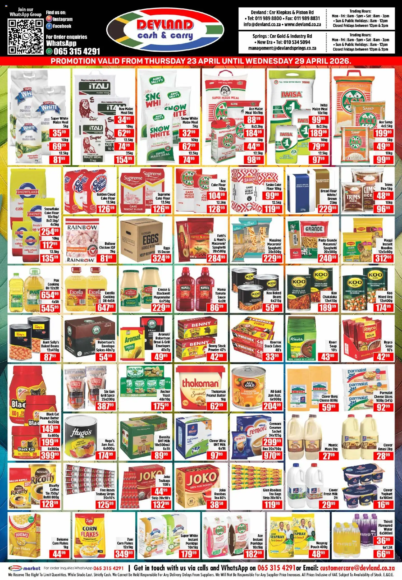 New Devland catalogue – valid from 23.04.2026 | Page: 1 | Products: Flour, Maize meal, Creamer, Flakes