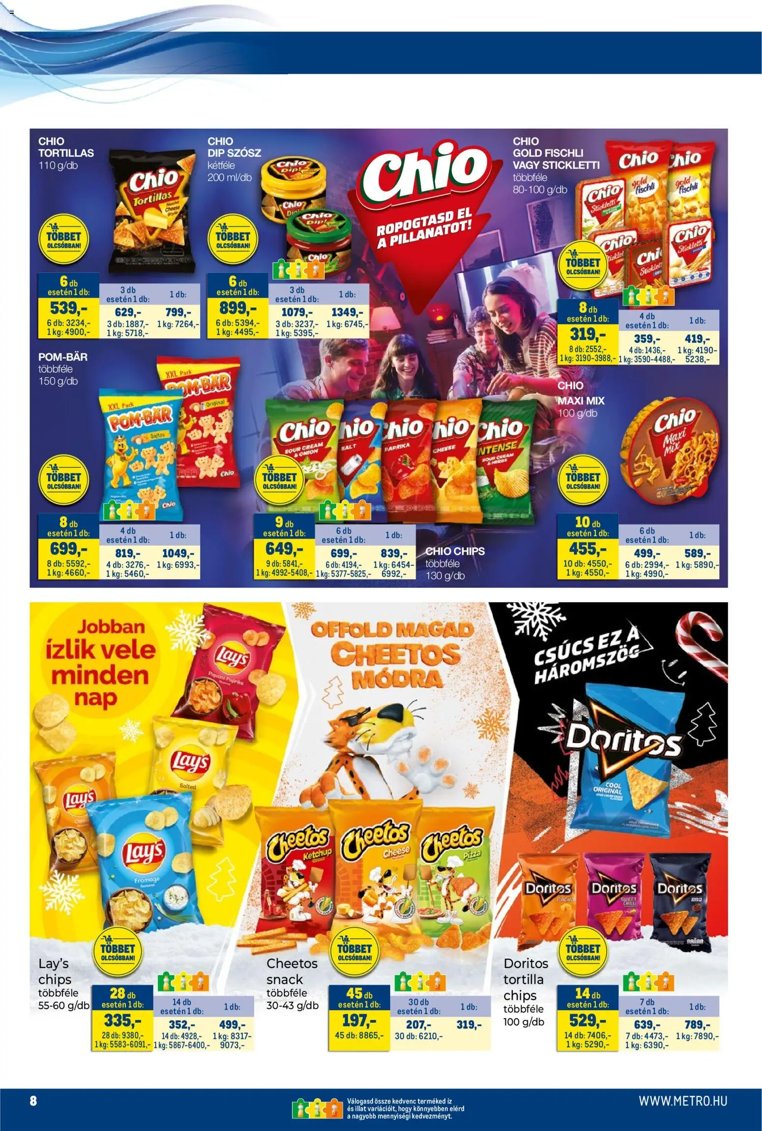Metro akciós ujság - amely érvényes a következő dátumtól: 01.12.2025 | Oldal: 8 | Termékek: Tortilla, Cheetos, Ketchup, Szósz
