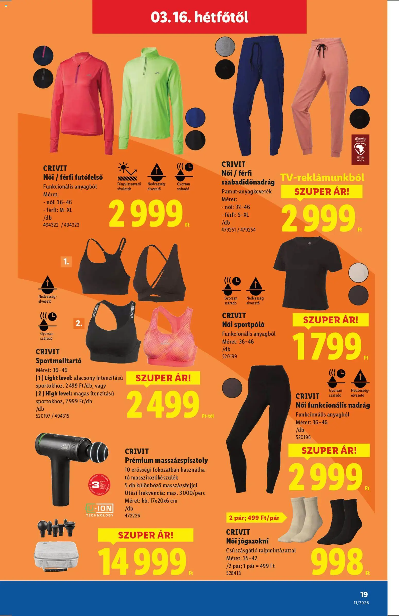 Lidl akciós ujság - amely érvényes a következő dátumtól: 12.03.2026 | Oldal: 19 | Termékek: Sportmelltartó, Nadrág