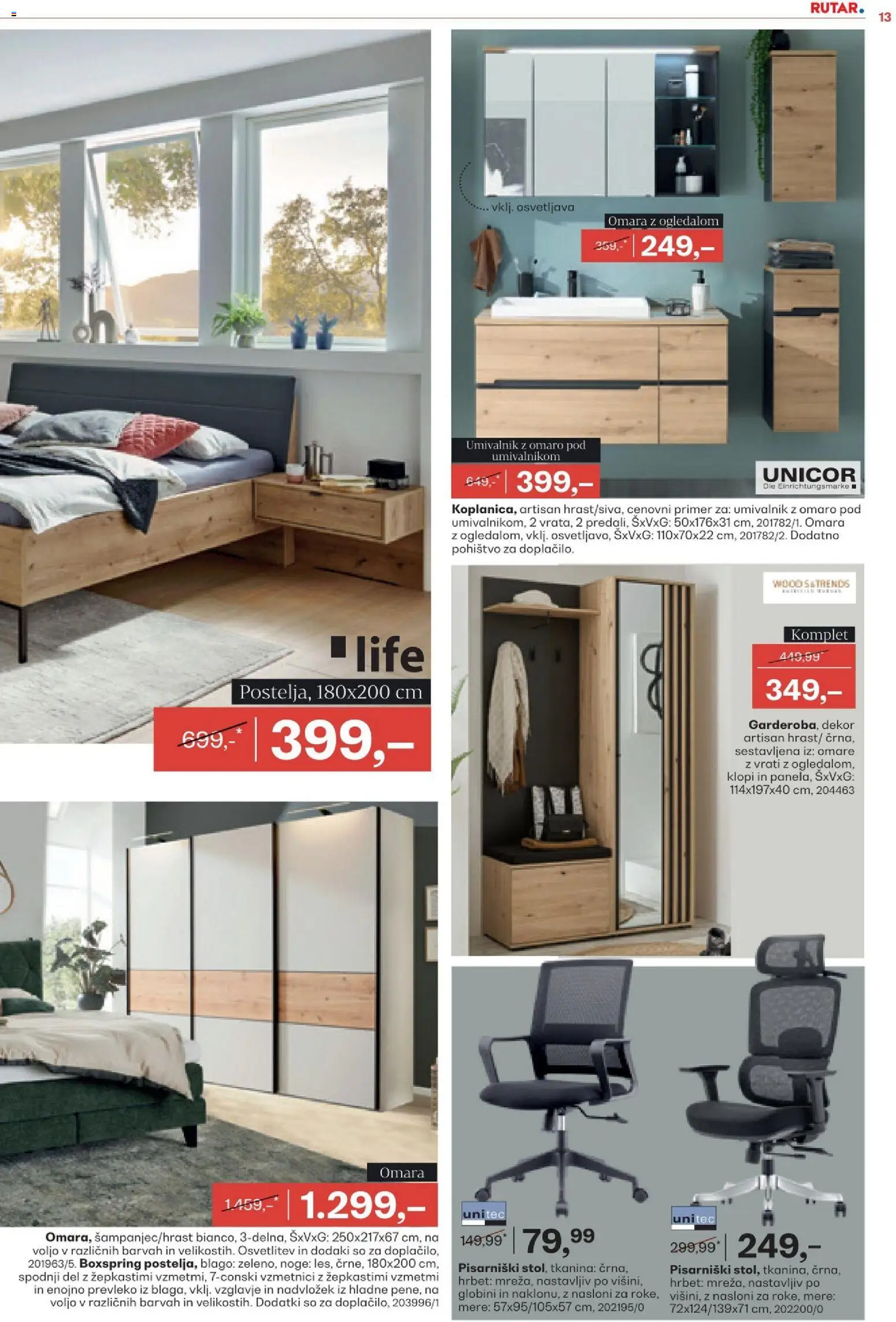 Novi Rutar katalog ponudbe – veljaven od 10.12.2025 | Stran: 13 | Izdelki: Pohištvo, Nadvložek, Omara, Umivalnik