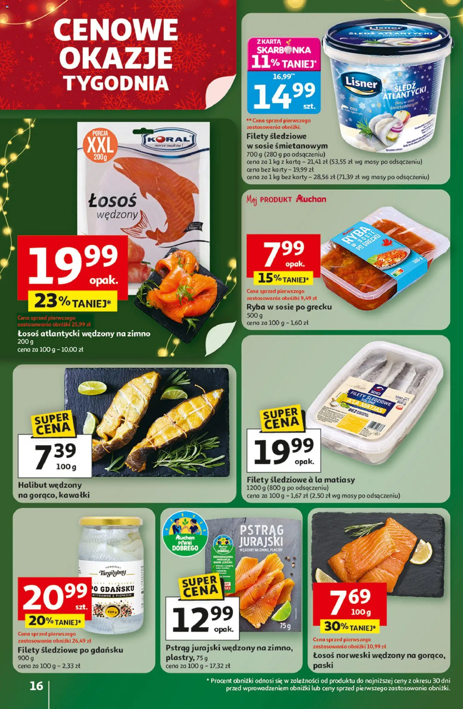 Auchan Gazetka - Święta jak babcię kocham Hipermarket od 11.12.2025 | Strona: 16 | Produkty: Pstrąg, Halibut, Łosoś, Łosoś norweski