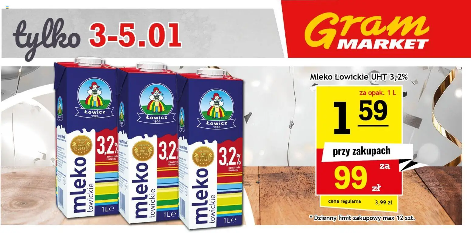 Gram Market Gazetka - Niesłychanie Niskie Ceny od 29.12.2025 | Strona: 5 | Produkty: Mleko, Mleko łowickie