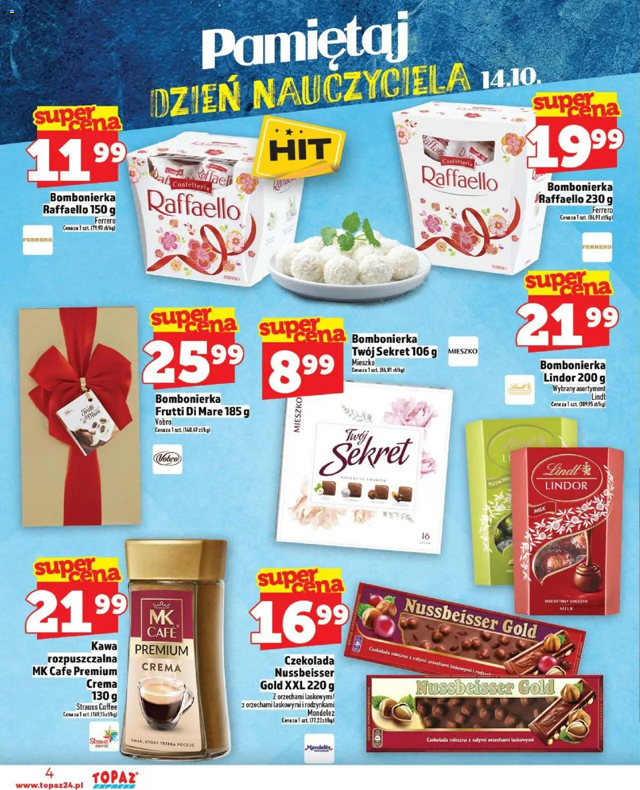 Topaz Gazetka - Express od 09.10.2025 | Strona: 4 | Produkty: Czekolada mleczna, Bombonierka, Kawa, Czekolada