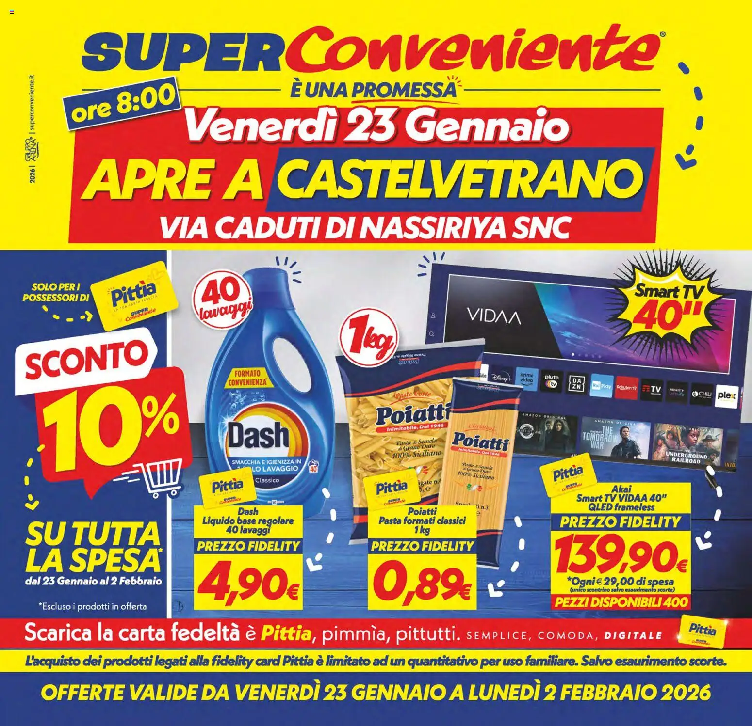 Volantino SuperConveniente del 23.01.2026 | Pagina: 1 | Prodotti: smart TV, Pasta, TV, Penne