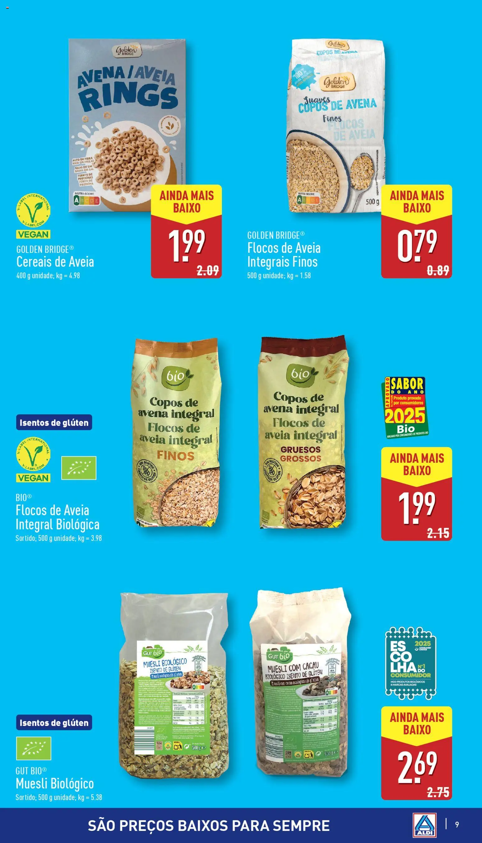 Aldi folheto │ válido de 22.10.2025 | Página: 9 | Produtos: Aveia, Sal, Flocos, Proteina