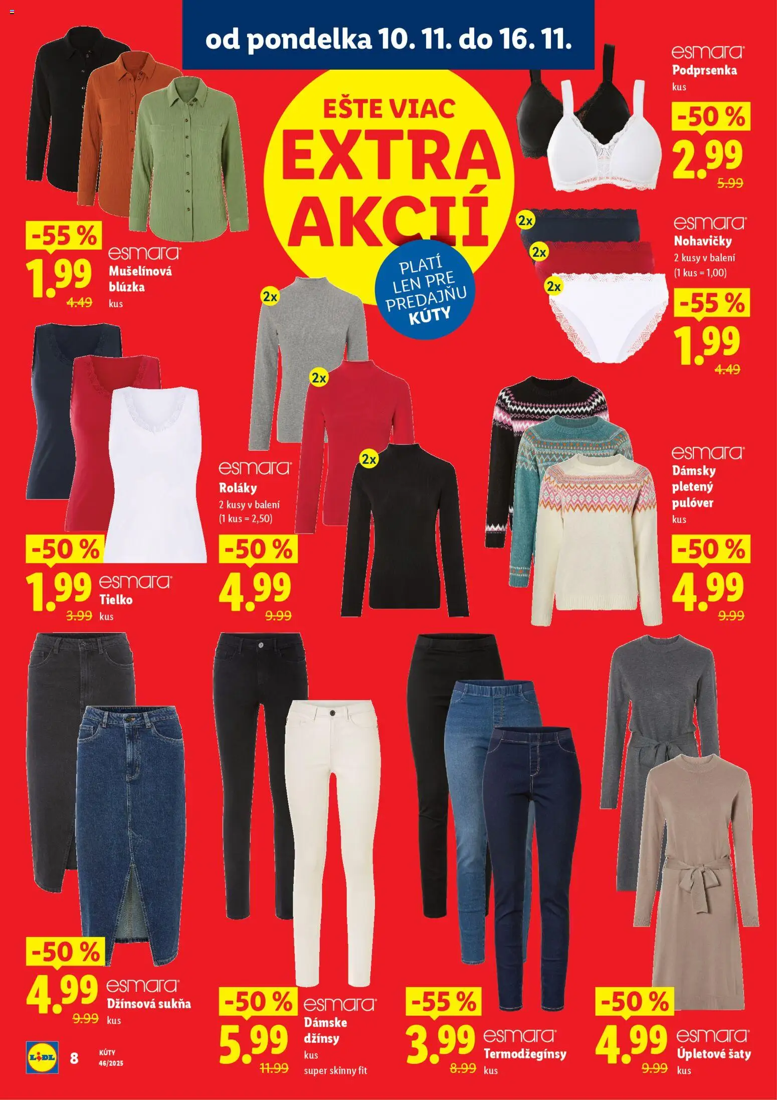 Nové Lidl akcie – leták je platný od 10.11.2025 | Strana: 8 | Produkty: Tielko, Blúzka, Nohavičky, Podprsenka
