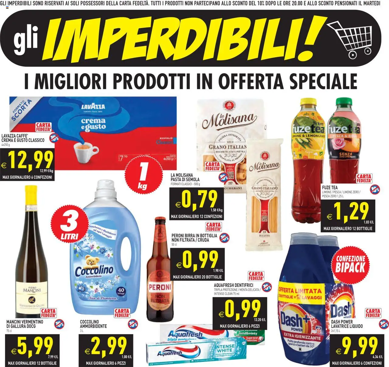 Volantino PIM Supermercati del 25.07.2025 | Pagina: 3 | Prodotti: Birra, Ammorbidente, Pesca, Lavatrice