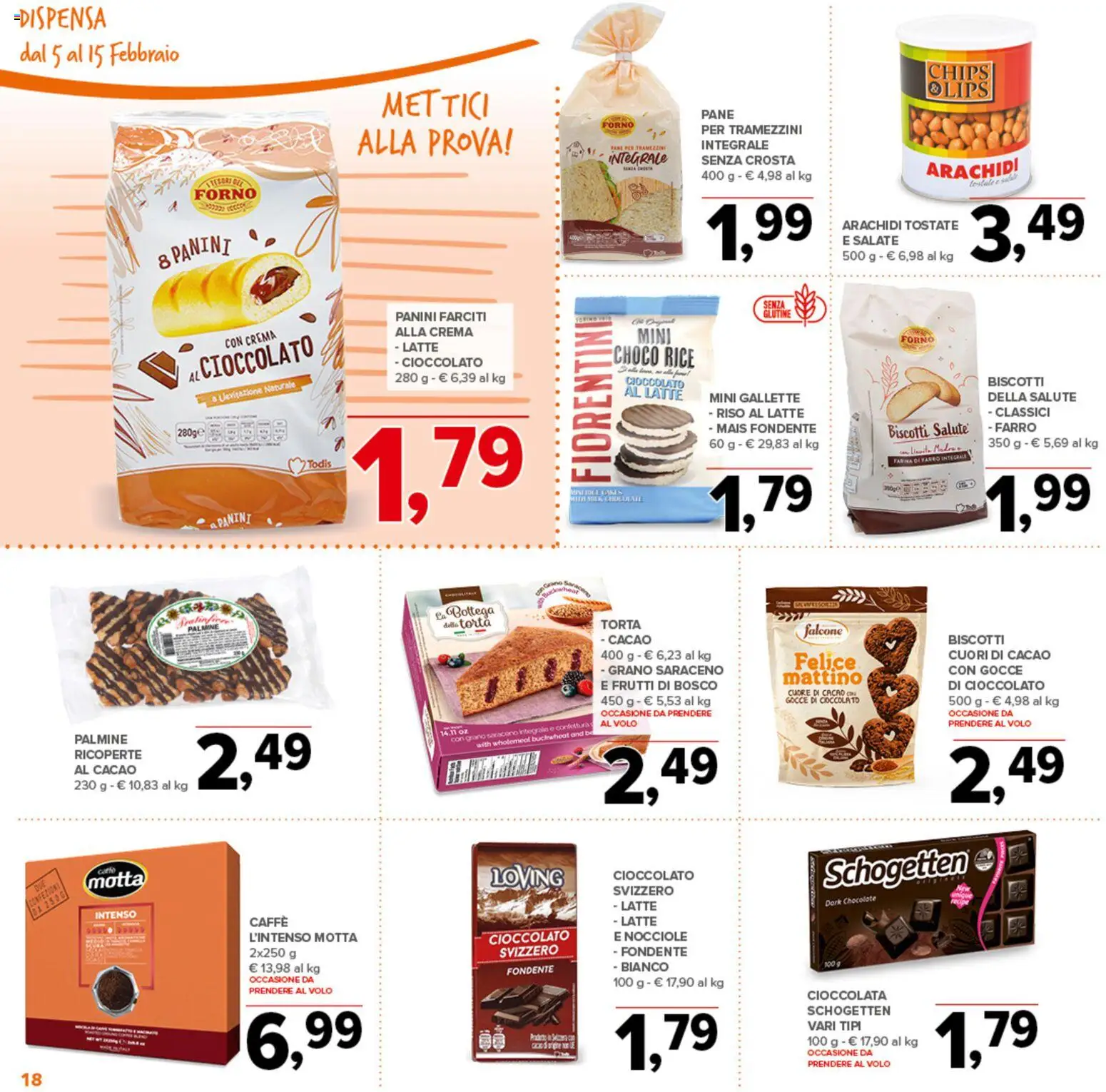 Volantino Todis del 05.02.2026 | Pagina: 18 | Prodotti: Pane, Riso, Gallette, Cacao