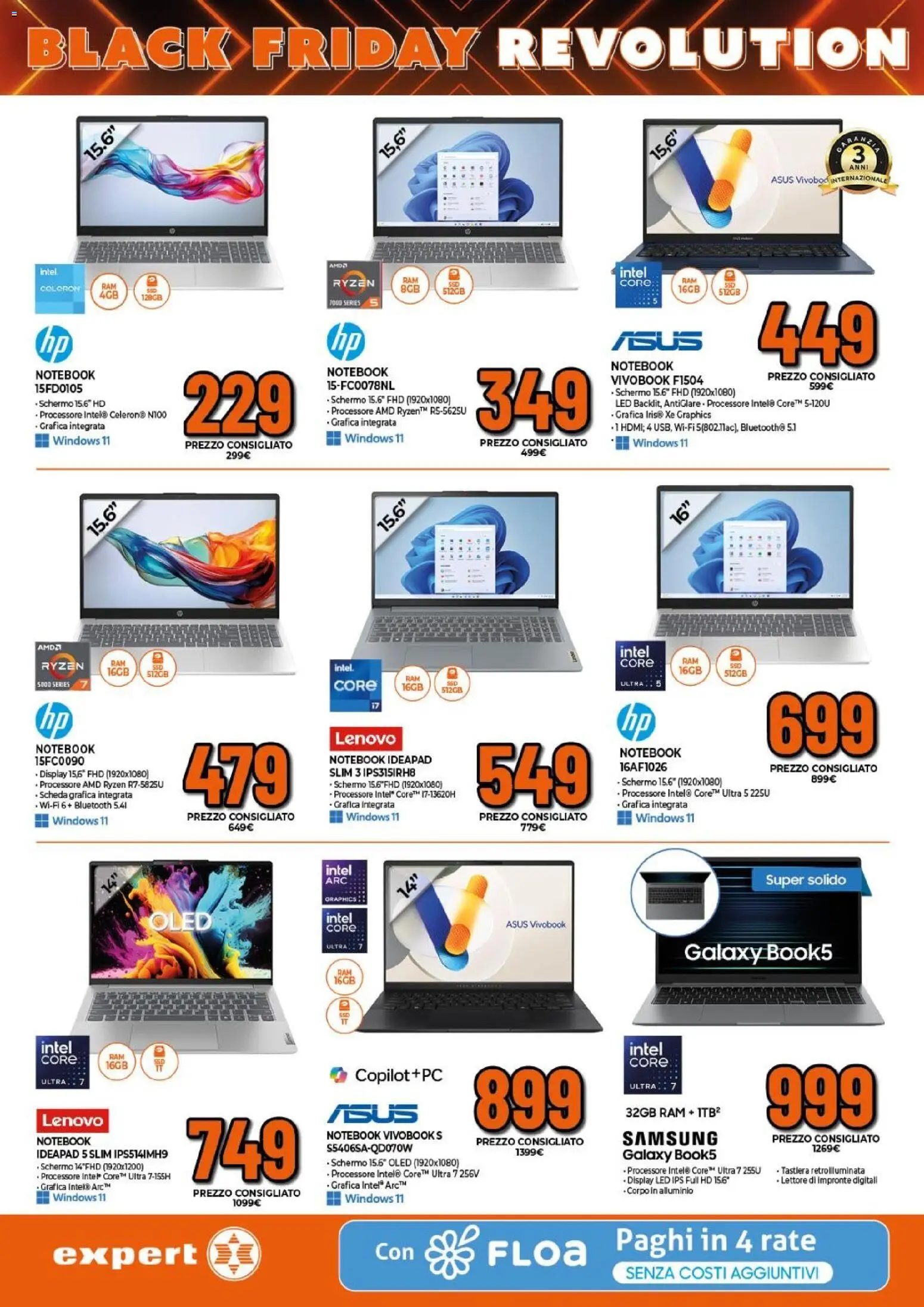 Volantino Expert del 24.11.2025 | Pagina: 8 | Prodotti: Notebook, Tastiera, Alluminio, Samsung